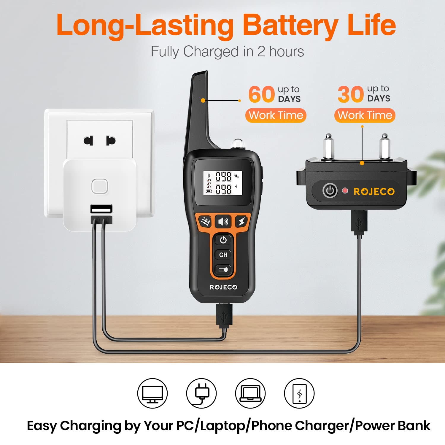 Rojeco Dog Shock Collar For 2 Dogs With 3300Ft Remote