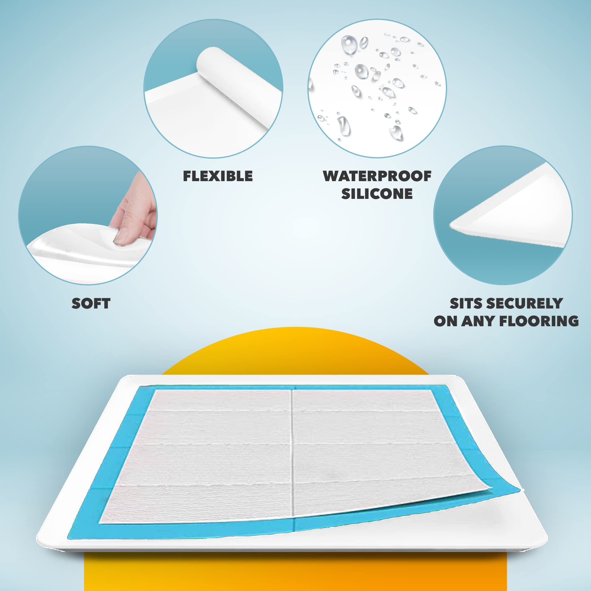 Skywin Dog Puppy Pad Holder Tray For 24 X 24 Inches Training Pads - Silicone Wee Wee Pad Holder, No Spill Pee Pad Holder For Dogs, Easy To Clean And Store (White)