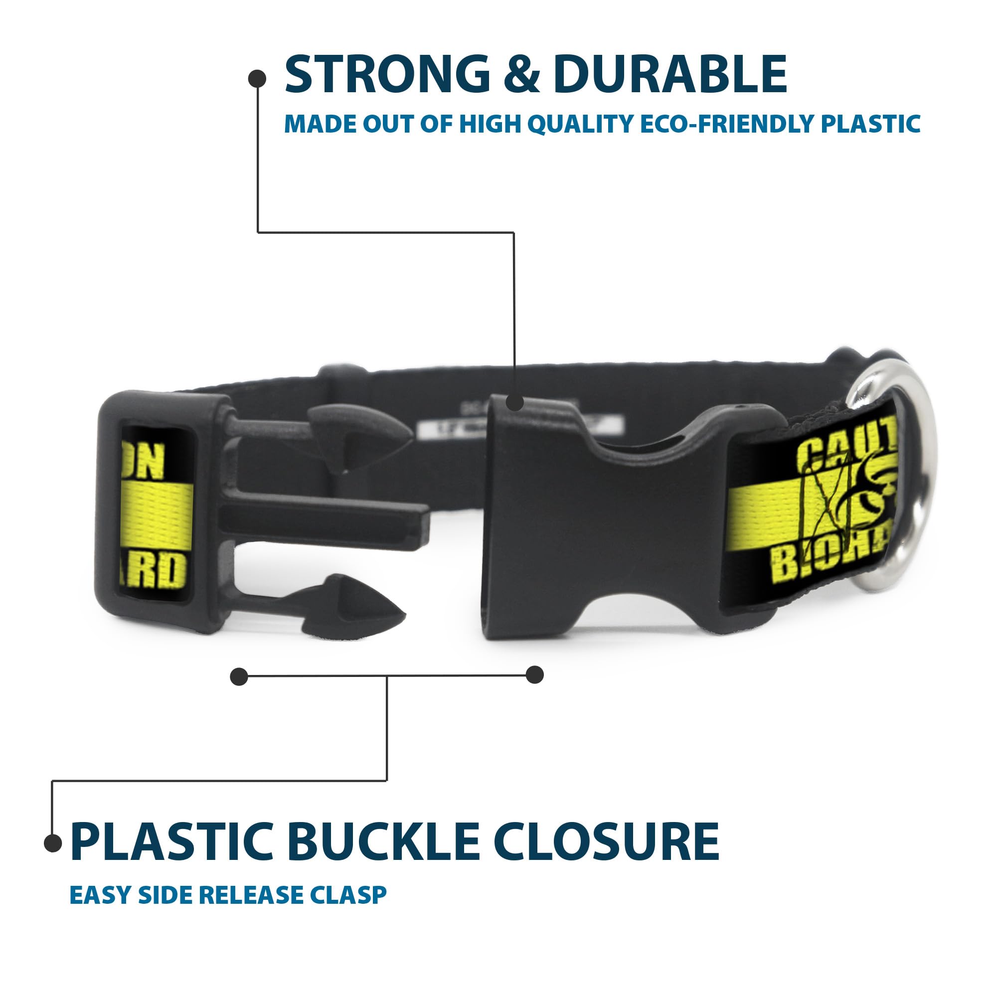 Buckle-Down 8-12' Caution Biohazard Black/Yellow Plastic Clip Collar, Narrow Medium