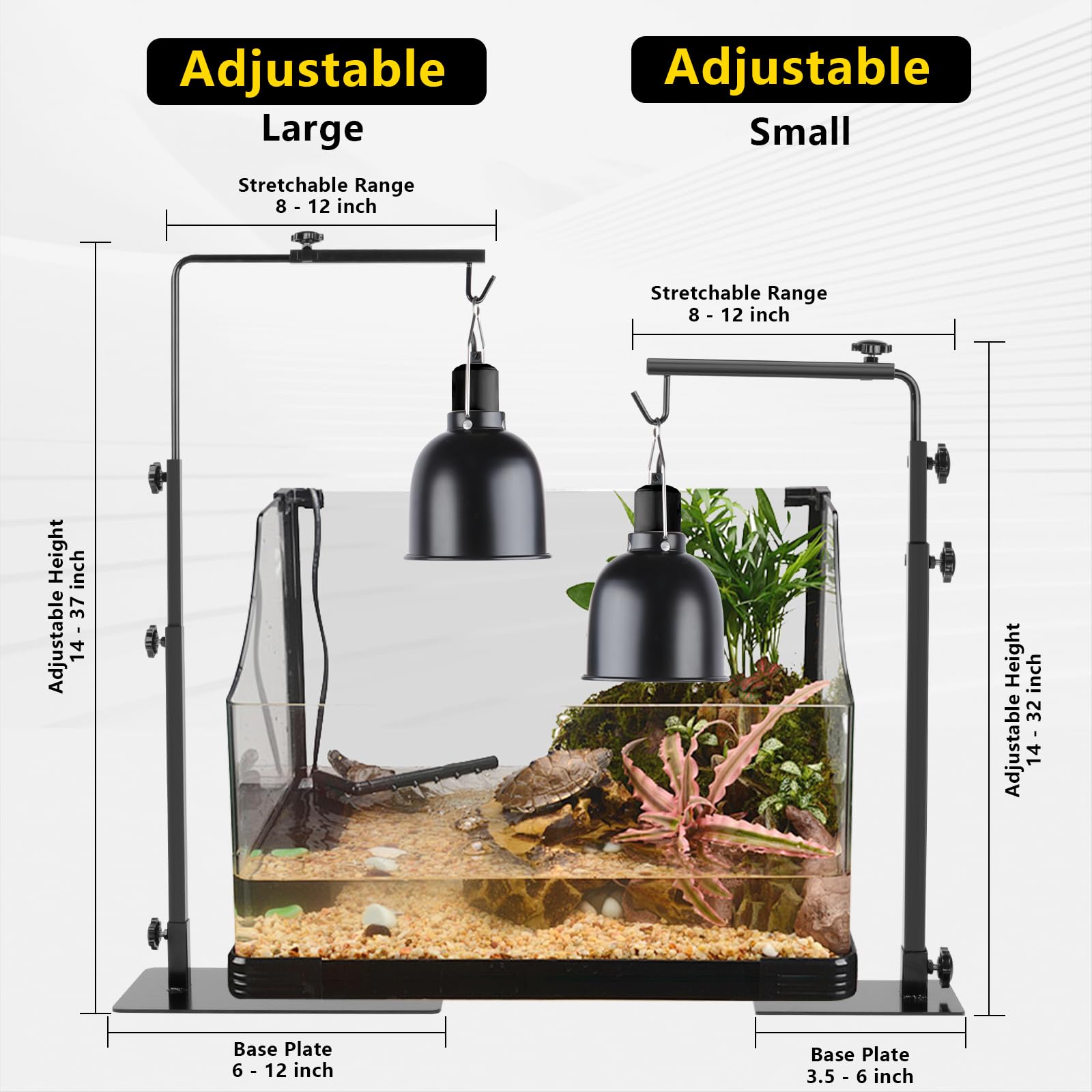 Lucky Herp Reptile Lamp Stand, Adjustable 14-32 Inch Metal Floor Light Holder, Heat Lamp Stand Reptile Light Stand For Glass Ter