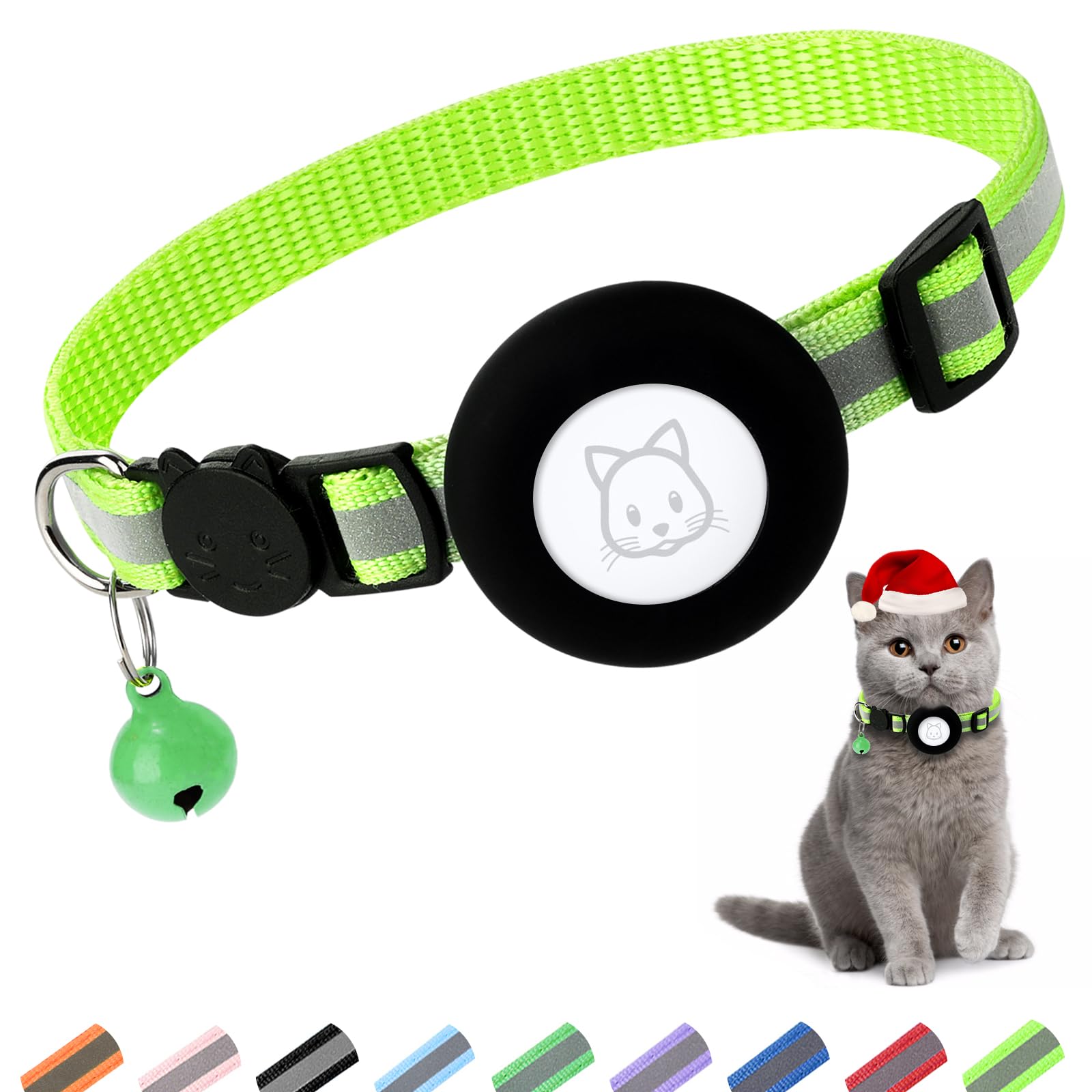 Airtag Cat Collar With Bell And Safety Buckle - 3/8'' Width, Reflective, Waterproof Holder Compatible With Apple Airtag For Cat,