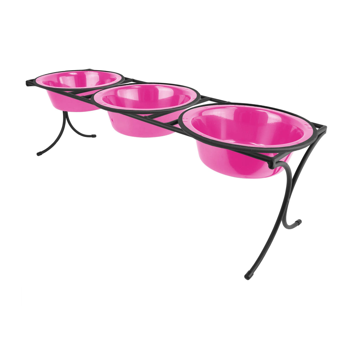 Platinum Pets Bistro Triple Diner Feeder With Stainless Steel Dog Bowls, Large, Bubblegum Pink