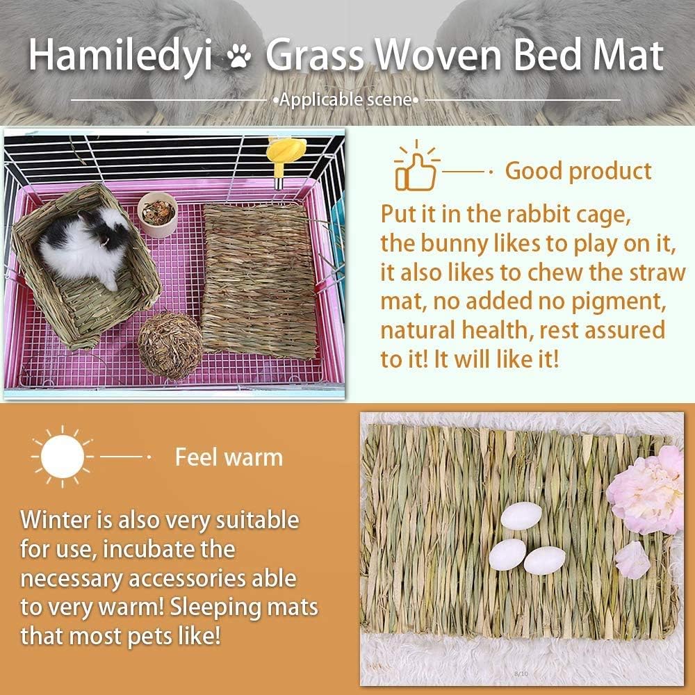Hamiledyi 10 Pcs Rabbit Grass Mat, Bunny Natural Straw Woven Bed,Small Animal Cages Hay Mat Sleeping Chewing,Nesting And Toys For Guinea Pig Chinchilla Squirrel Hamster Cat Dog