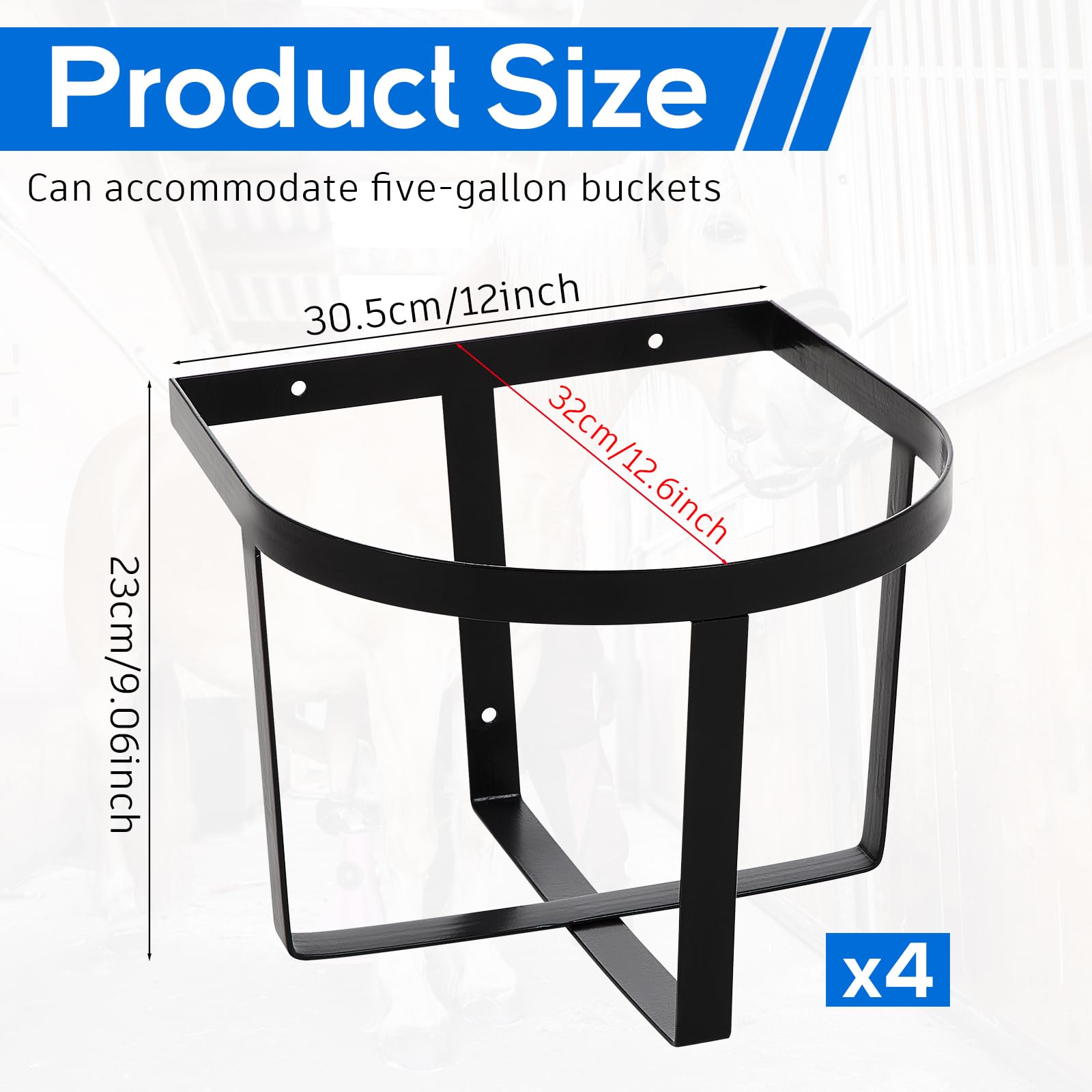Teenyyou Heavy Duty Metal Bucket Holder for 5 Gallon Buckets - Wall Mount Organizer for Horse Stalls - Black - Model YIT-Teenyyou-6096