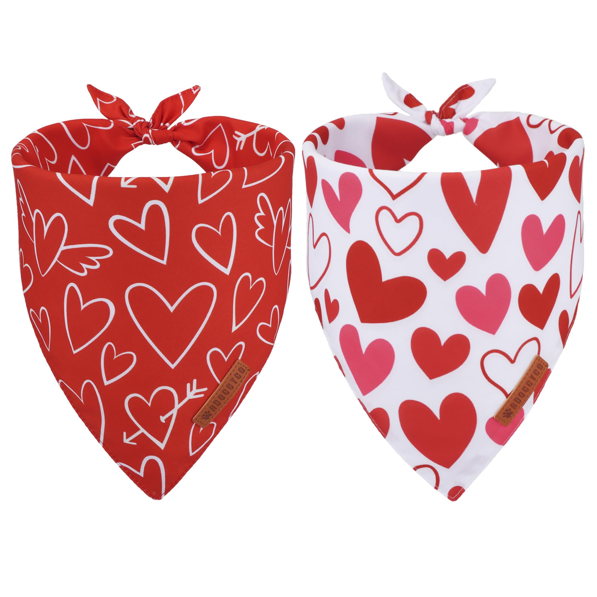 ADOGGYGO Valentine Dog Bandanas, Red Pink Heart Pet Scarf, Multi Size Offered, White Red Valentine Bandana for Medium Large Dogs