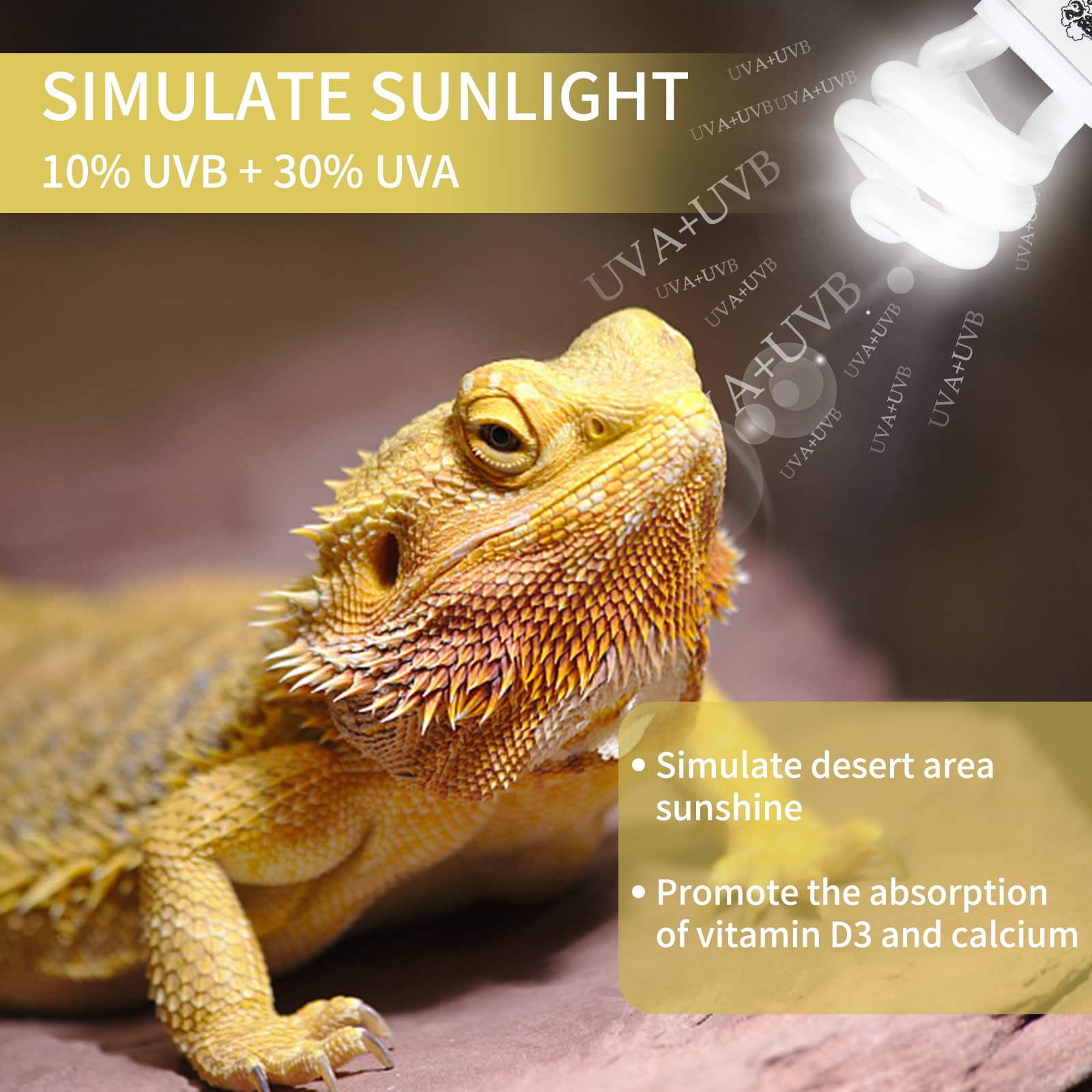 LUCKY HERP 2 Pack UVA UVB Reptile Light, 15W 10.0 UVB Bulb for Desert Reptiles, Compact Fluorescent Terrarium Lamp, Reptile UVB
