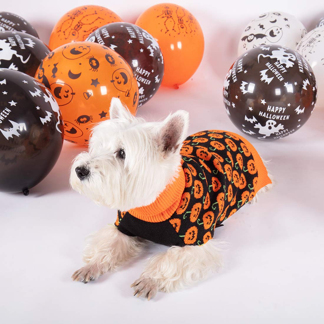 Kyeese Halloween Dog Sweater Pumpkin With Leash Hole Dog Sweater Turtleneck Dog Knitwear Warm Pet Sweater,M
