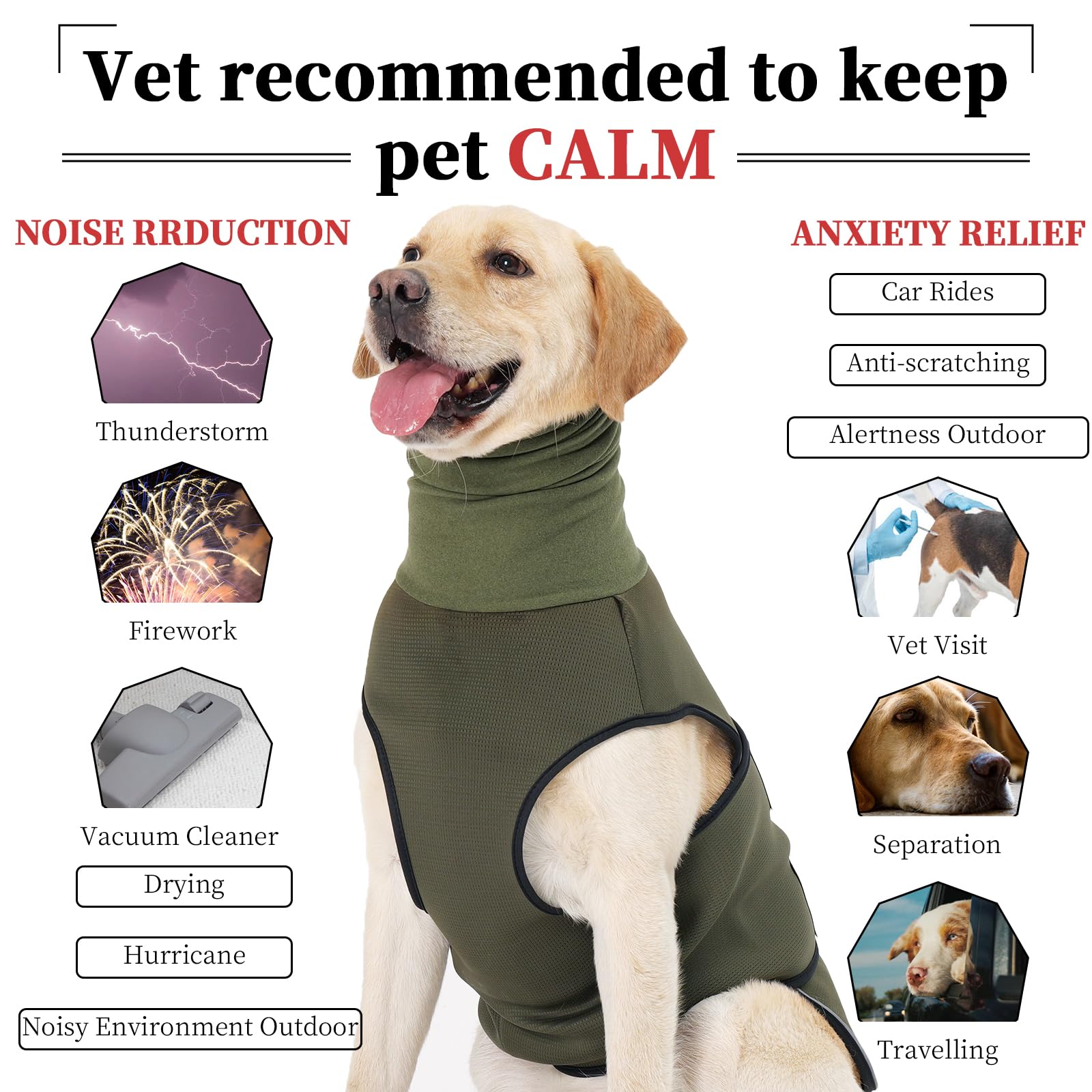 Rozkitch Dog Anxiety Vest Hoodie With Head Cover, Jacket For Noise Block & Ear Protection, Calming Coat For Travel & Vet Visits