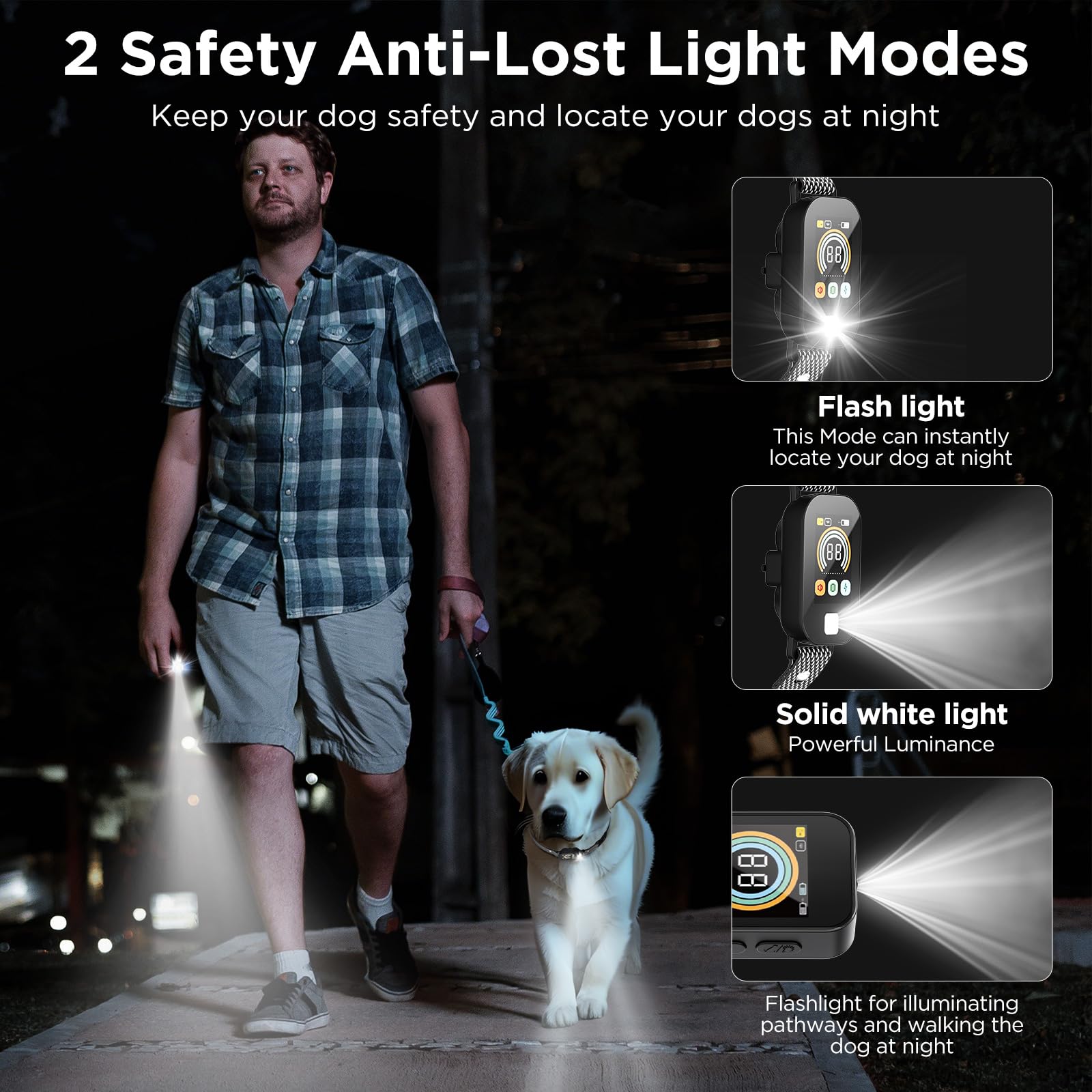 2 In 1 Dog Shock Collar & Dog Bark Collar, 4200 Ft Dog Training Collar With Remote,3 Training Modes & Light For Night Walks,Ip67