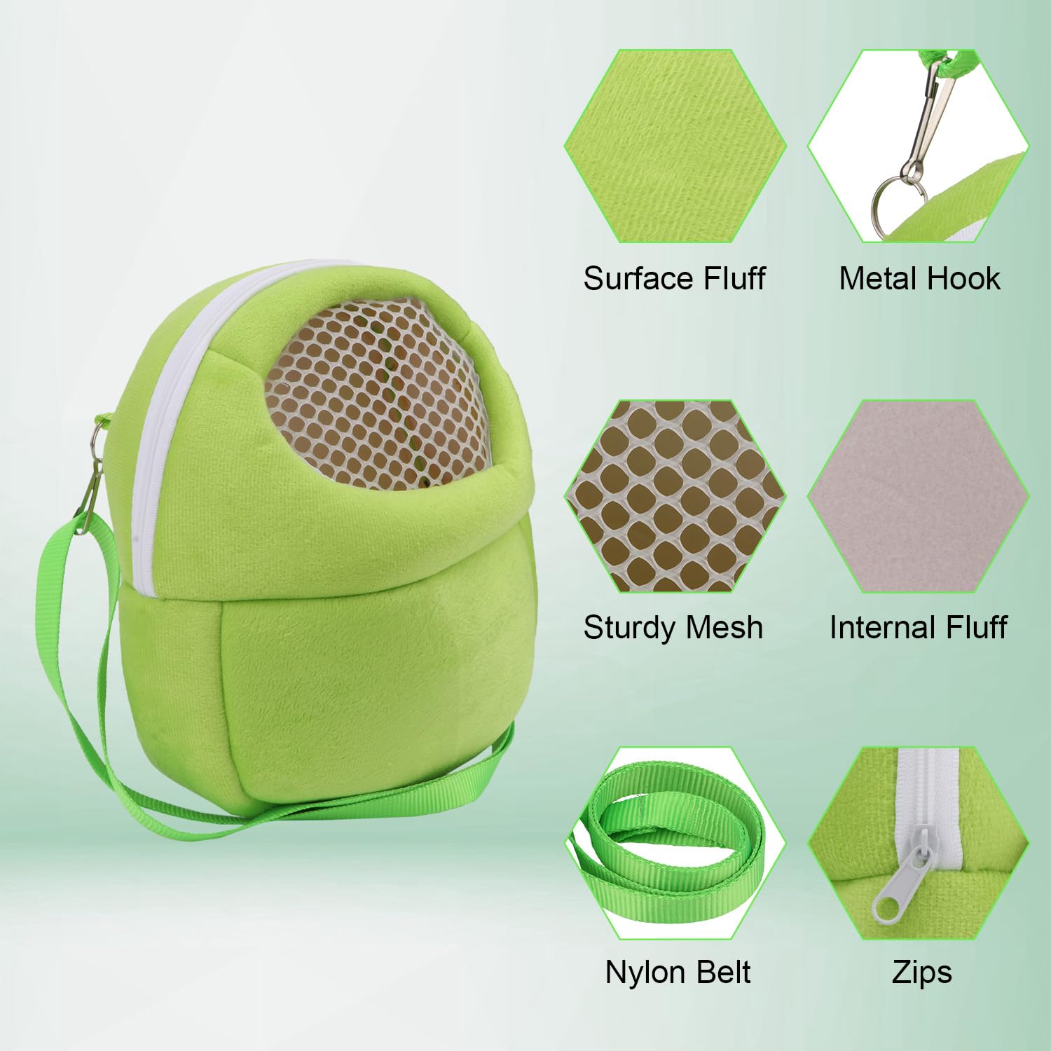 Hypeety Pet Carrier Bag Pet Sling Carrier Backpack Portable Travel Backpack Breathable Outgoing Bag Bonding Pouch For Small Pets Hedgehog Hamsters Sugar Glider Chinchilla Guinea Pig (Green)