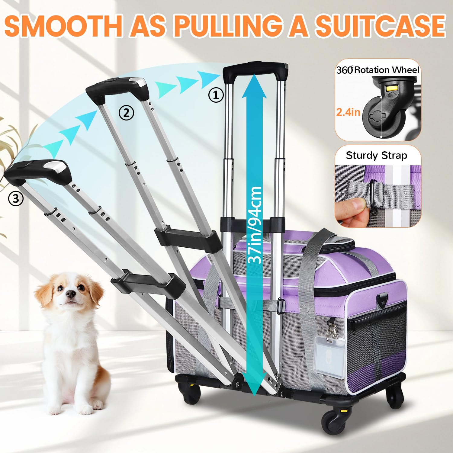 Petskd Top-Expandable Pet Carrier With Wheels 19X13X9 Inches Southwest Allegiant Airlines Approved, Soft-Sided Carrier For Small