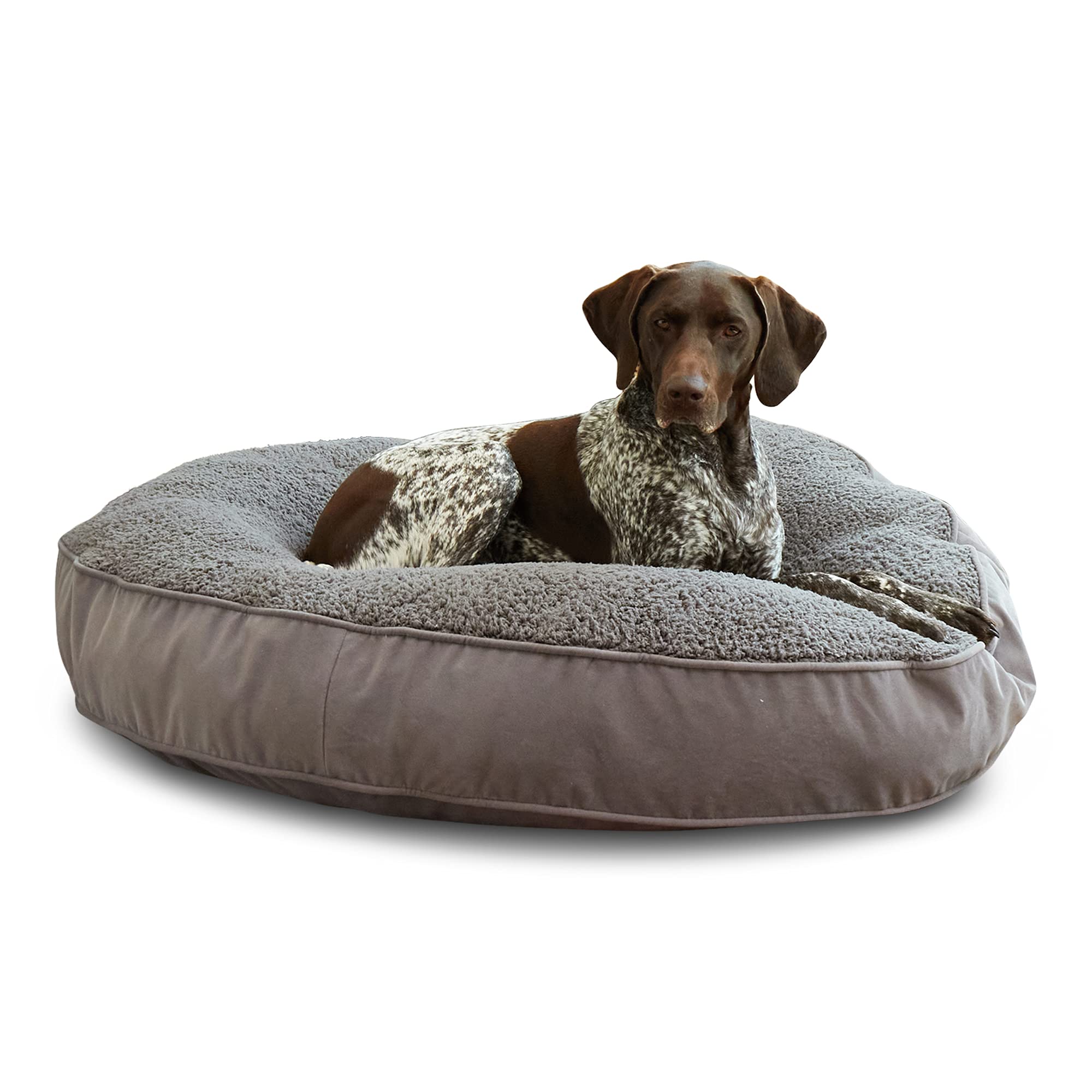 Happy Hounds Scout Deluxe Round Pillow Style Sherpa Dog Bed, Large (42 X 42 In.), Pewter