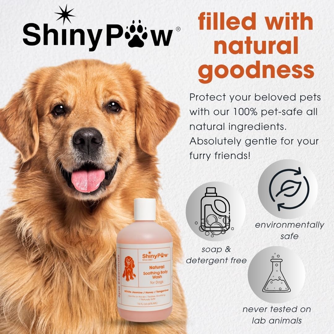 Jasmine & Honey Spa Body Wash for Dogs by Shiny Paw 16 oz | Dog Itchy Skin Relief & Aging Coat | Hypoallergenic Dog Shampoo for