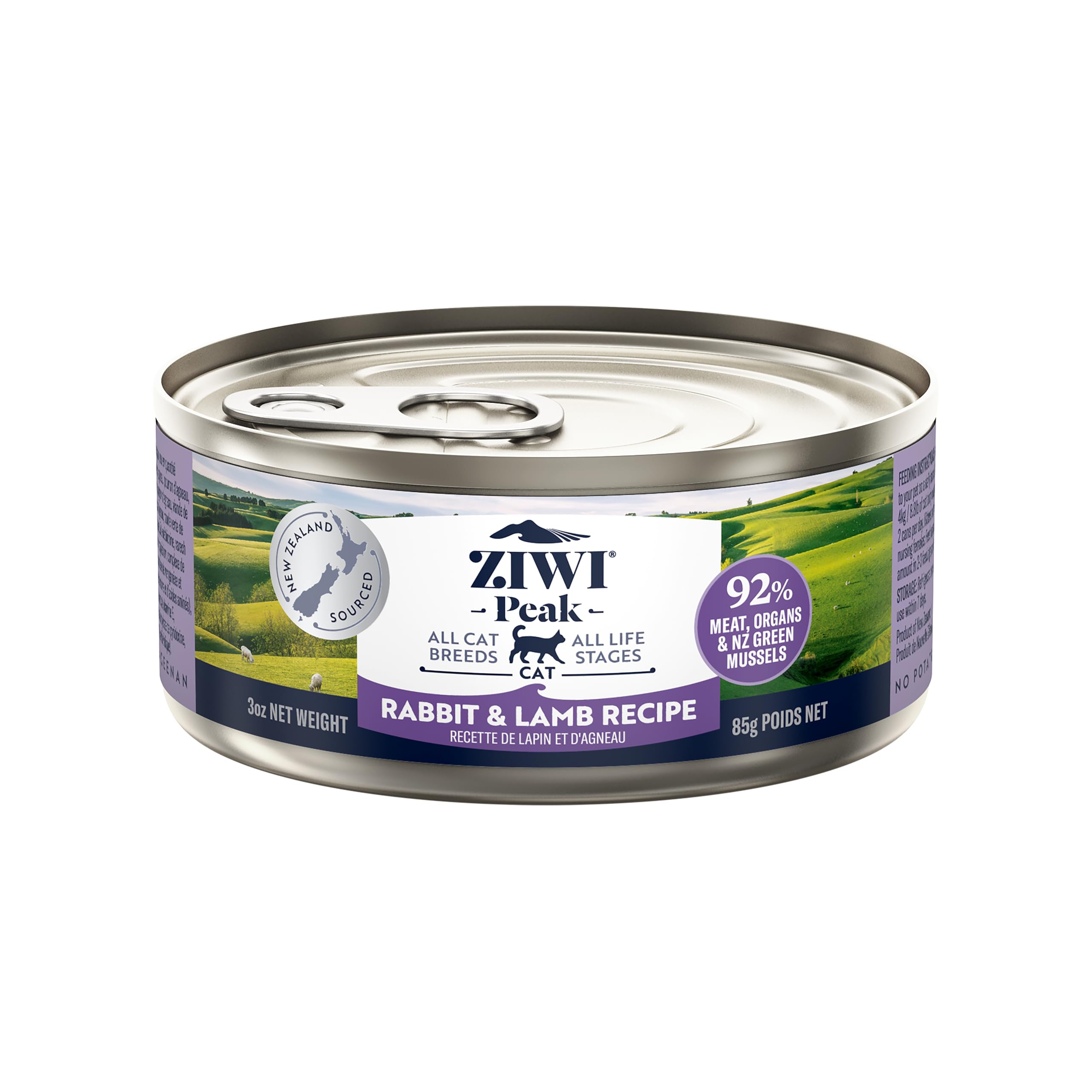 ZIWI Peak Canned Wet Cat Food - All Natural, High Protein, Grain Free, Limited Ingredient, with Superfoods Rabbit & Lamb, 3 Ounc