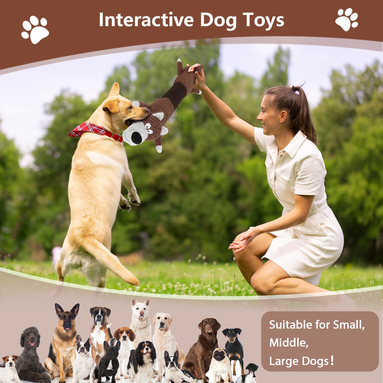 Eneston Squeaky Dog Toys With Crinkle Paper, Tough Puppy Toys And Plush Dog Chew Toy, Interactive Tug Of War Dog Toy For Small,