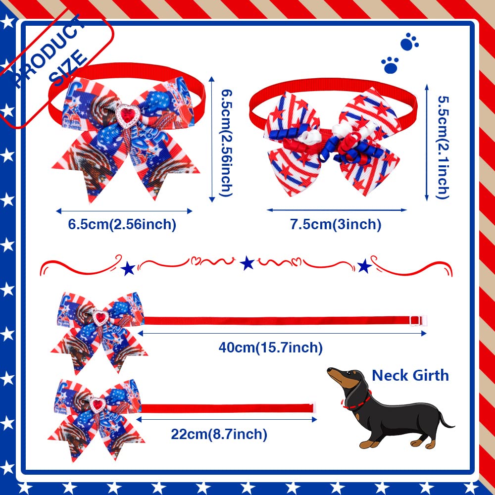 24Pcs 4Th Of July Dog Bow Tie Collar, Independence Day Pet Bow Tie, Adjustable Star Stripe Collar, Patriotic Memorial Day Pet Bo