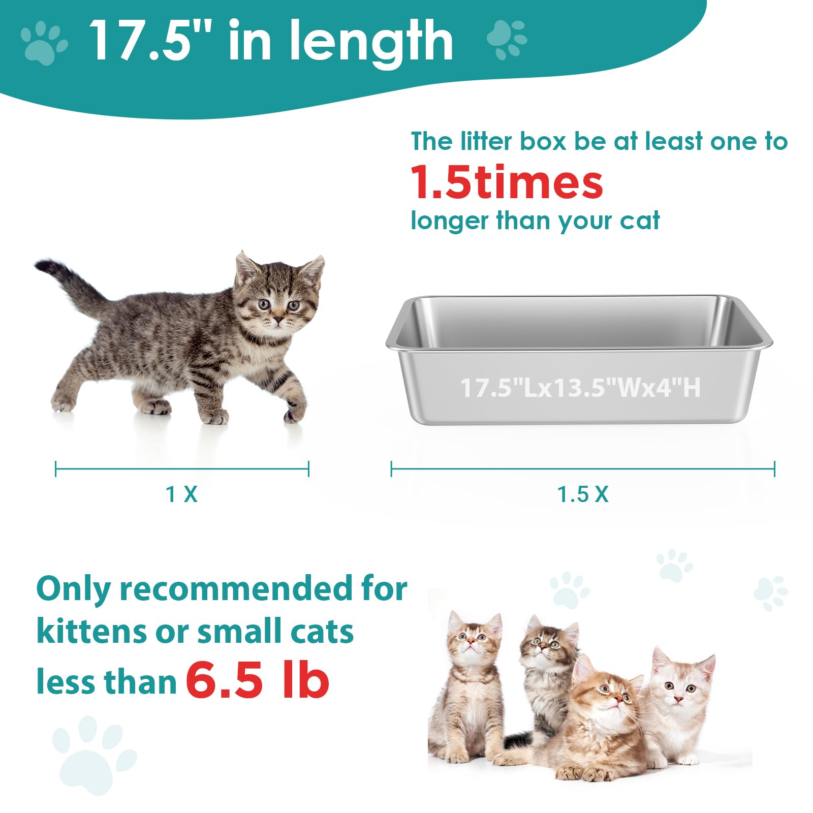 Ikitchen Stainless Steel Cat Litter Box, Large Metal Litter Pan For Cats Rabbits, Kitty Litter Box Never Absorbs Odors, Low Side
