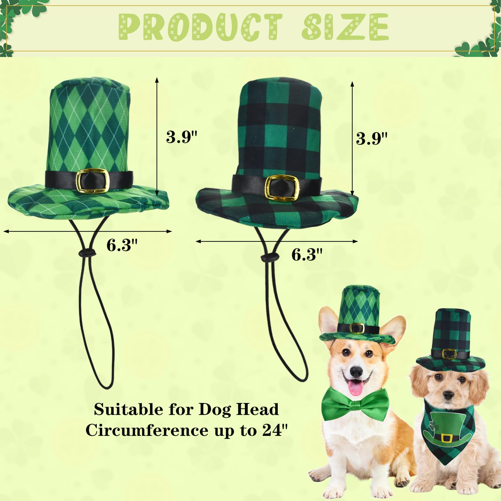 Vehomy 4Pcs St Patrick'S Day Dog Hat Collar And Bandana Costumes Buffalo Plaid Dog Hats Cotton Dog Shamrock Scarf Bowtie Irish H