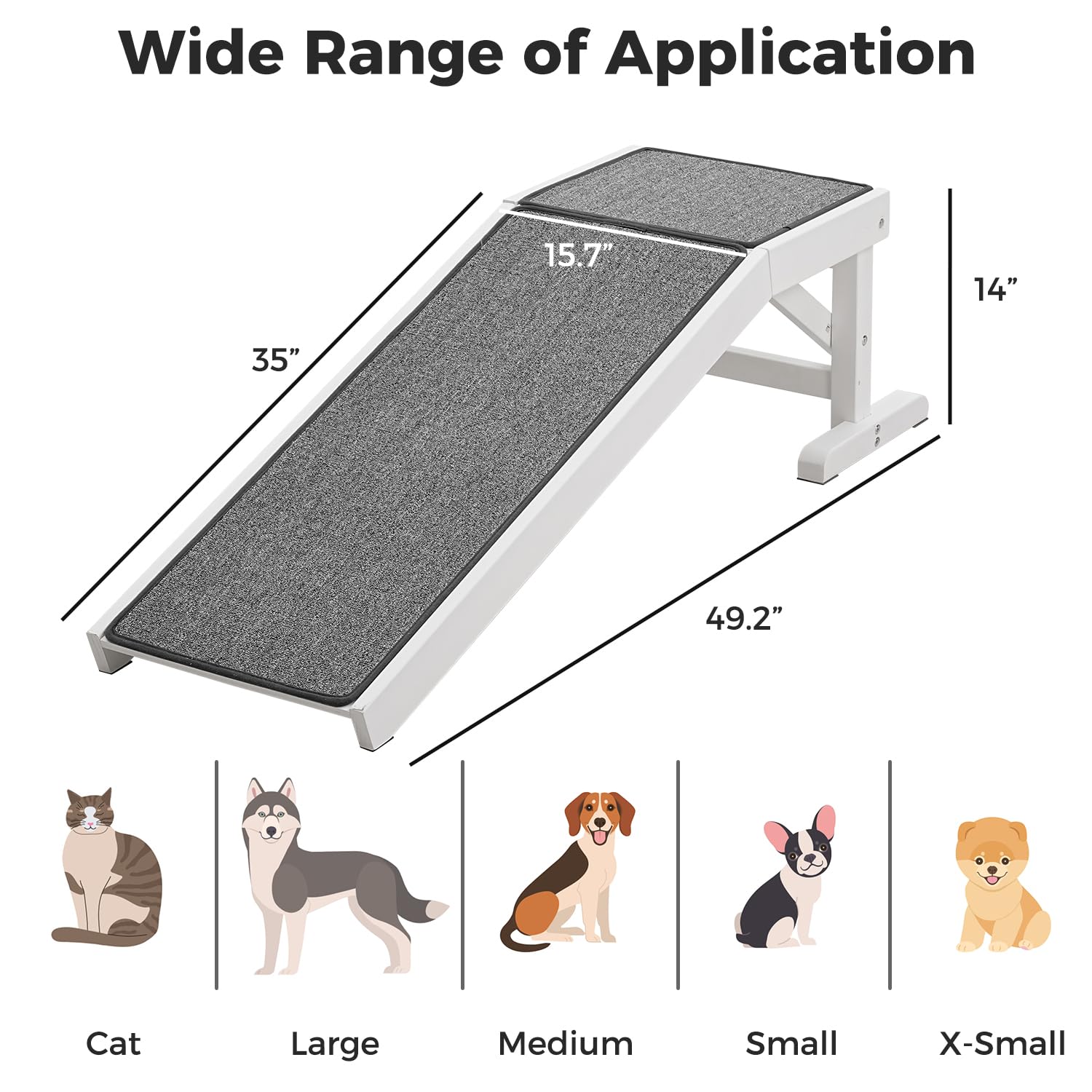 Mewang Dog Ramp For Bed - Pet Ramp For Dogs With Non-Slip Carpet And Top Platform - 49.2'' Long Dog Ramps For Small Dogs Medium
