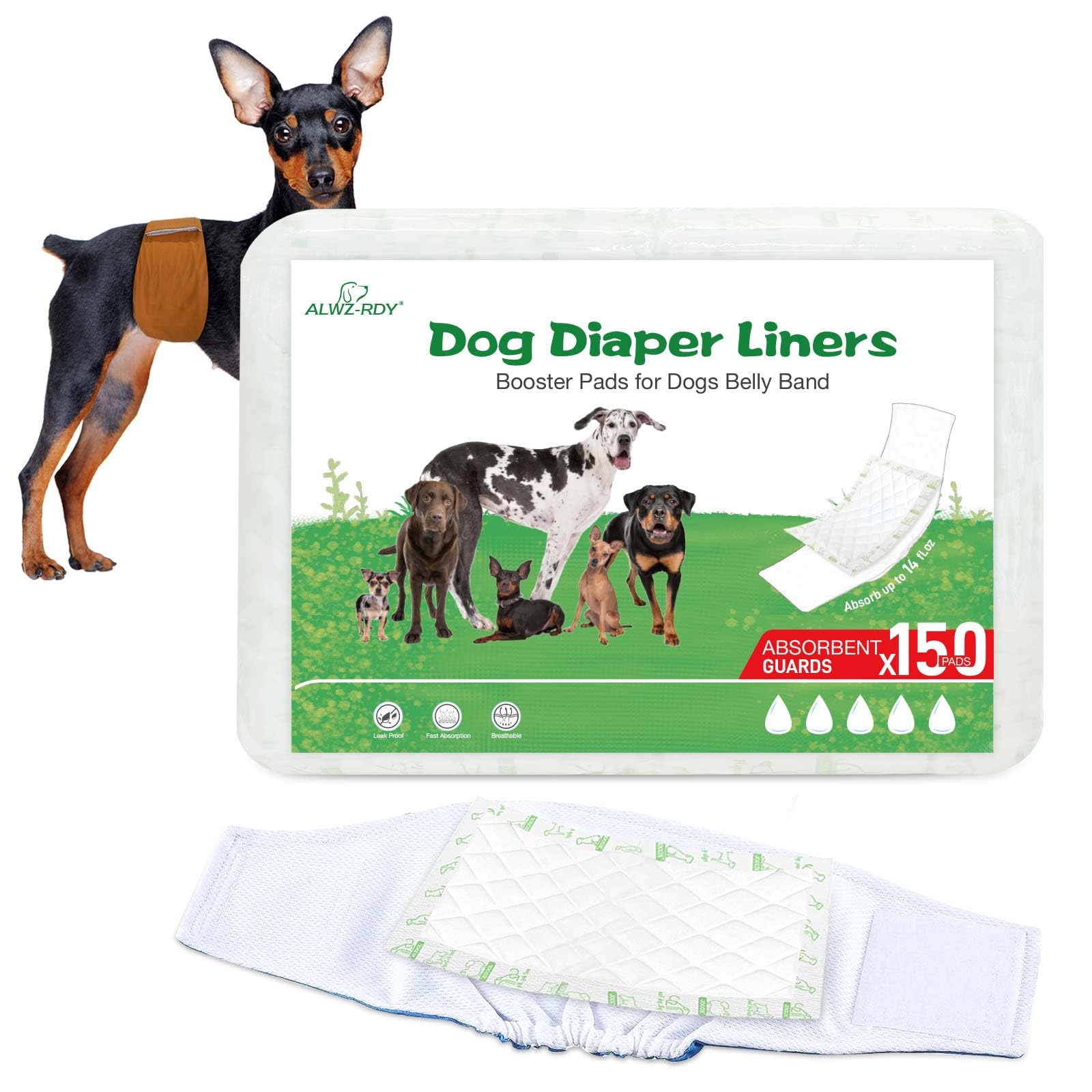 Dog Diaper Liners 150Ct Super Absorption Dog Diaper Booster Pads Disposable Leak-Proof For Female And Male Fit Most Reusable Bel
