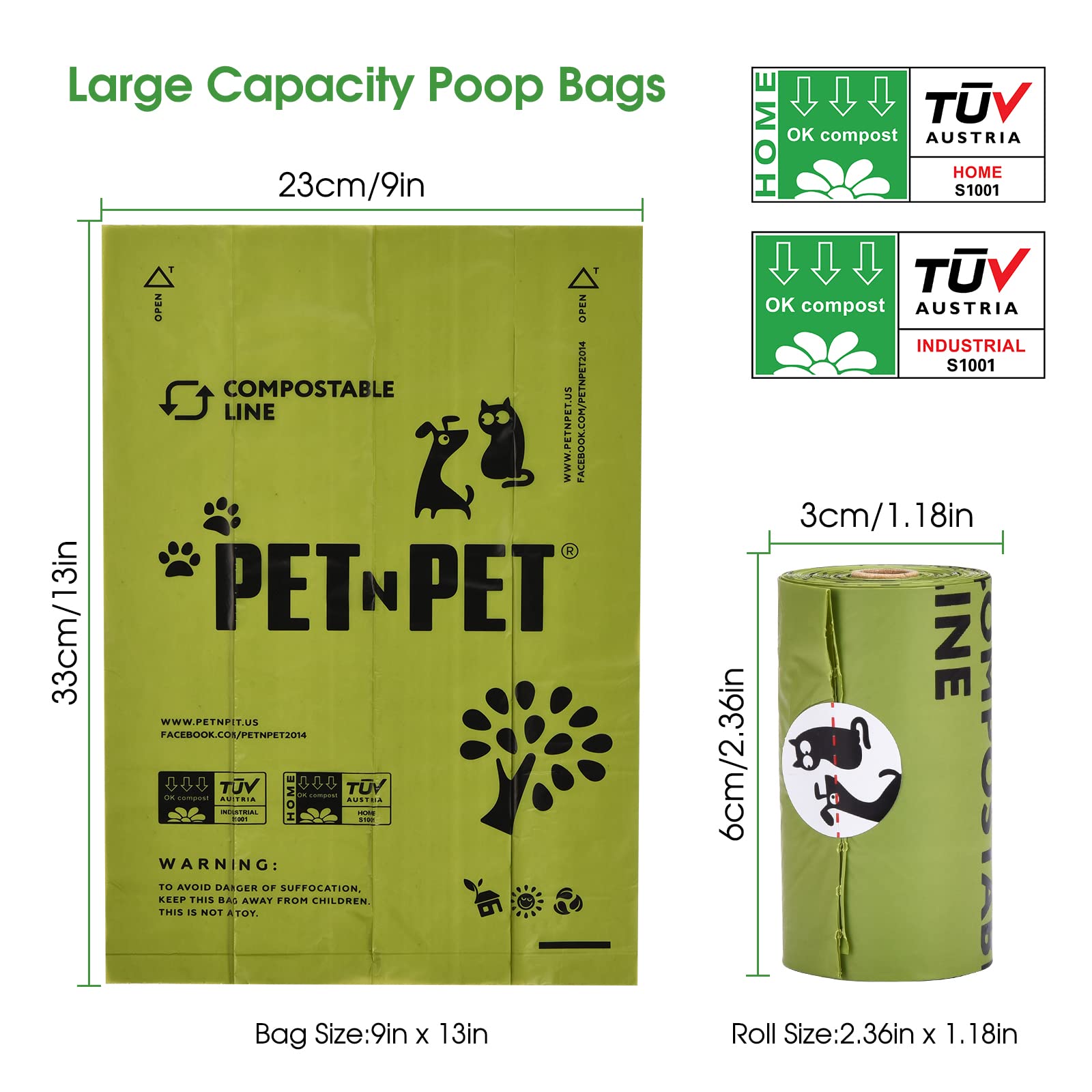Pet N Pet Poop Bags For Dogs, 240 Counts Compostable Dog Poop Bags Rolls, Dog Bags For Poop, Thick Dog Poop Bag Rolls, Doggy Poop Bags, 100% Leak-Proof Easy To Use Pet Poop Bags