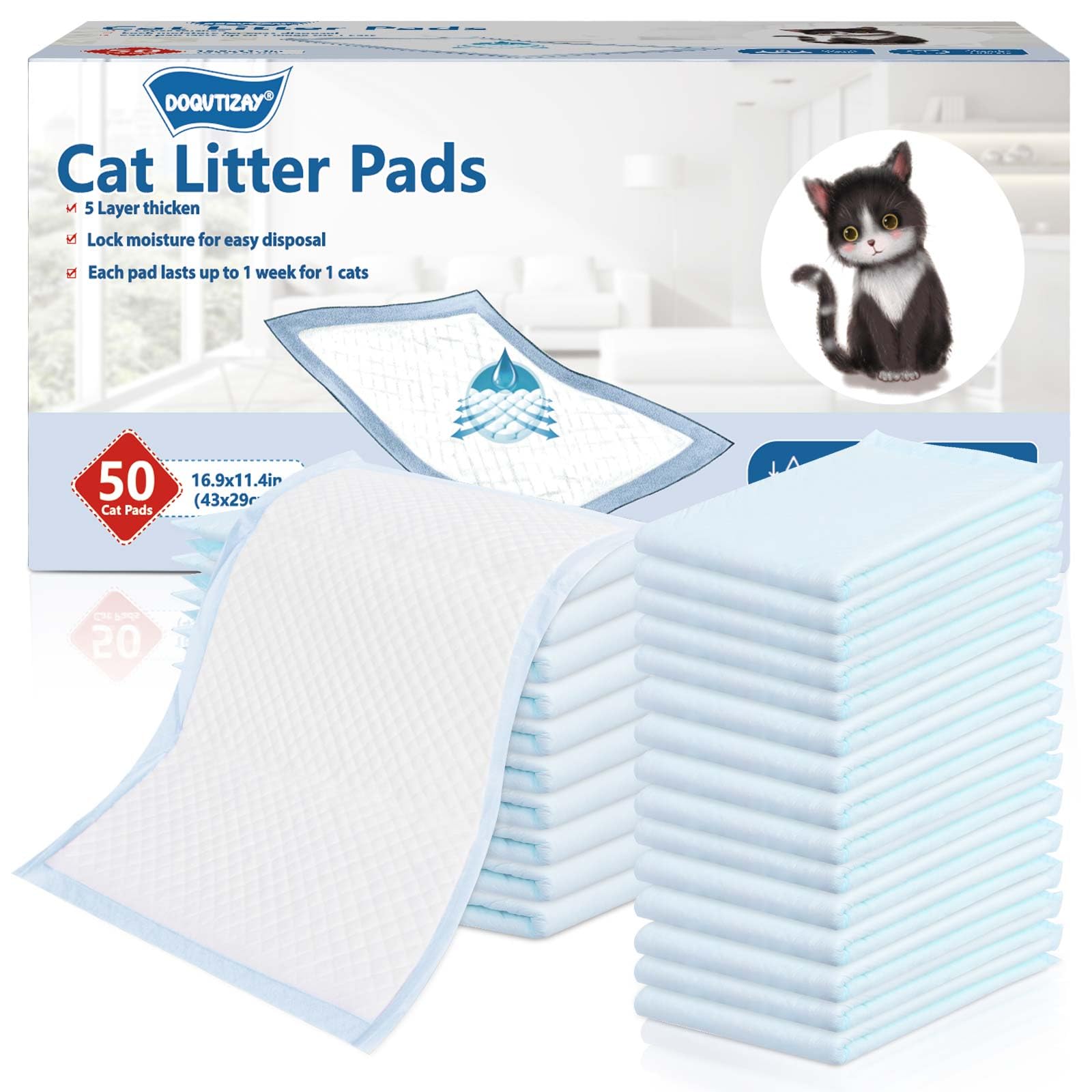 50 Count Cat Pad Refills Super Absorbent Pee Pads for Cats Enhanced Odor Control with Light Scent 16.9 x 11.4 Compatible with Ti