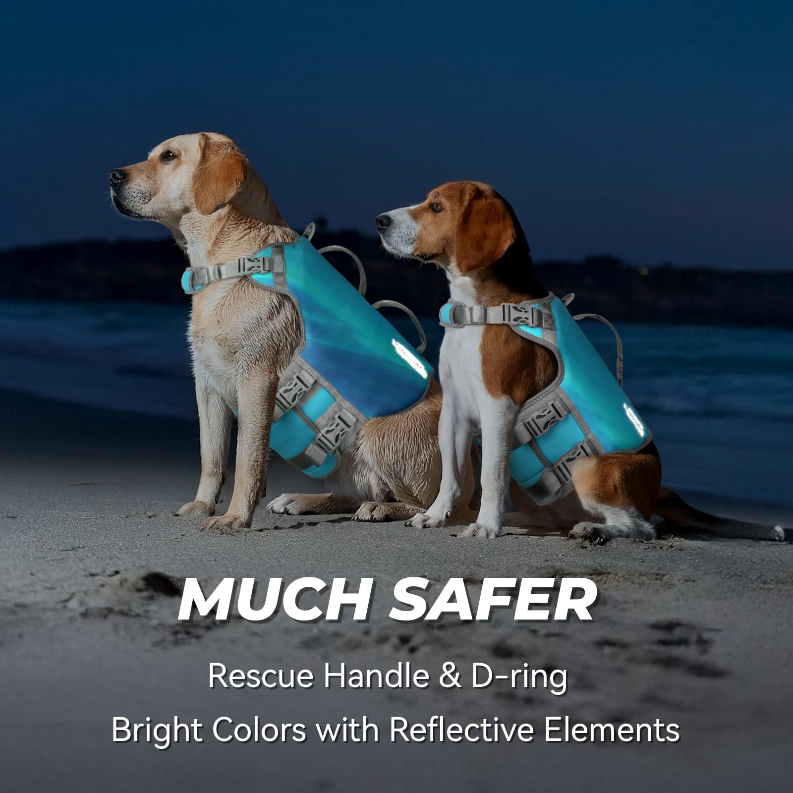 Vivaglory Neoprene Dog Life Jacket Dog Lifevest For Boating Hunting & Swimming, Lightweight With Leash Ring, L, Teal