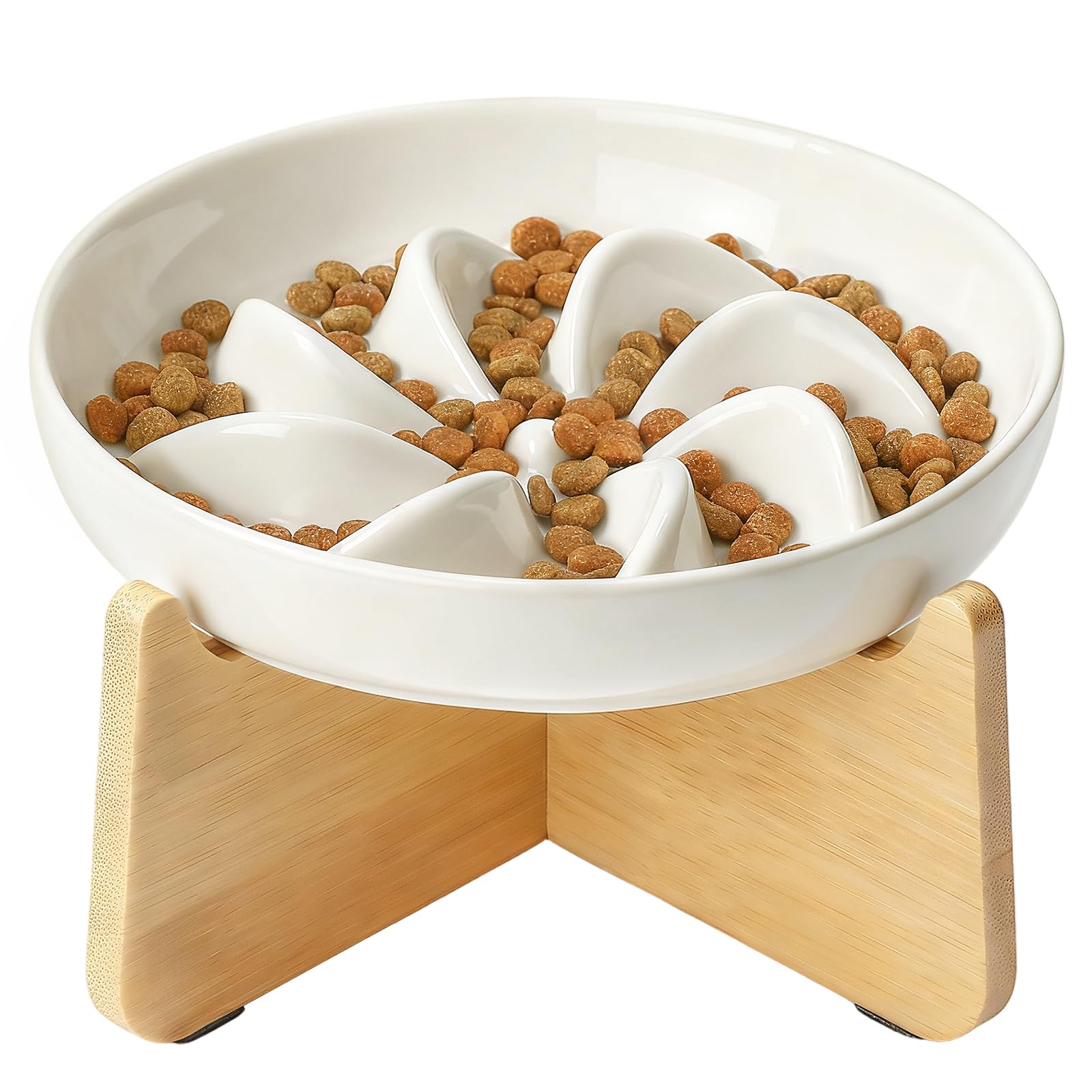 PETTOM Slow Feeder Cat Bowl with Stand, Ceramic Slow Eating Cat Bowl with Higher Edges ,Elevated Cats Food Bowls for Dry and Wet