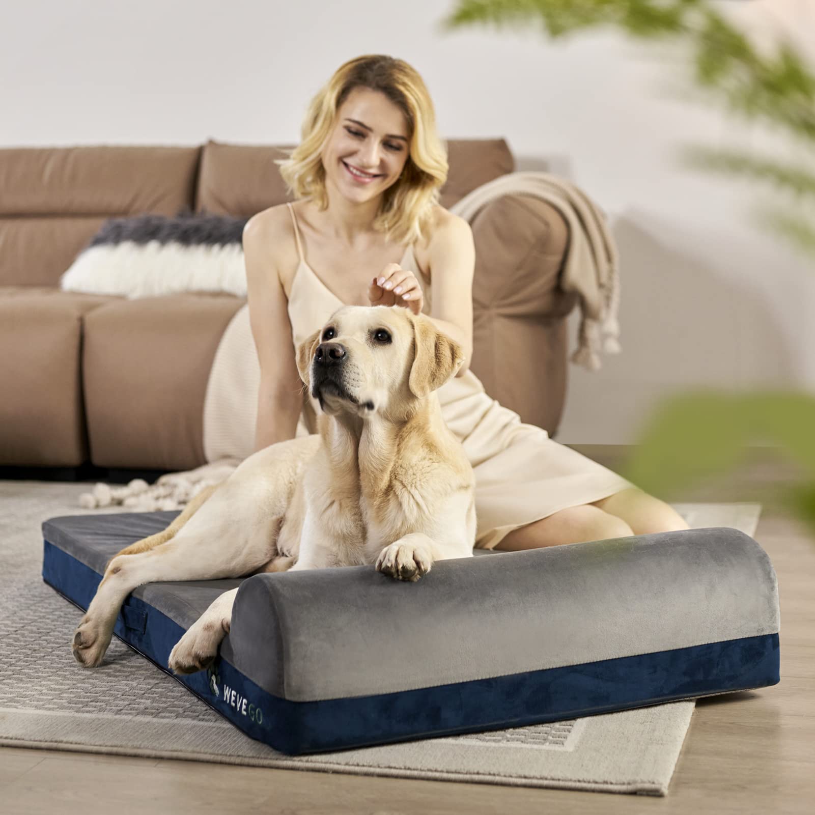 Wevego Dog Bed, Large Dog Bed With Pillow, Thicken Gel Memory Foam Flannel Fabric Dog Bed, Durable Waterproof Liner & Removable Washable Cover With Non-Slip Bottom, Sizes Jumbo