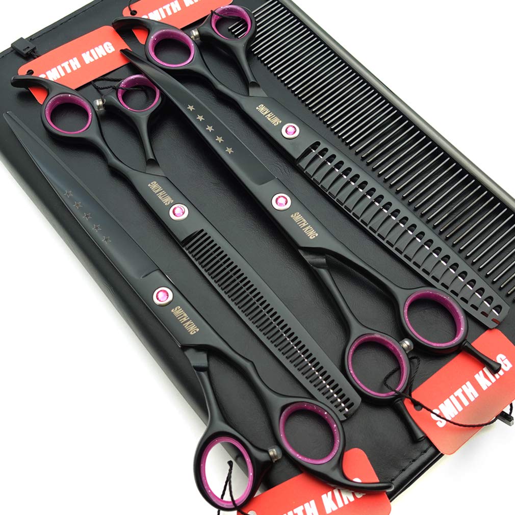 8.0 Inches Professional Dog Grooming Scissors Set Straight & Thinning & Curved & Chunkers 4Pcs In 1 Set (With Comb)