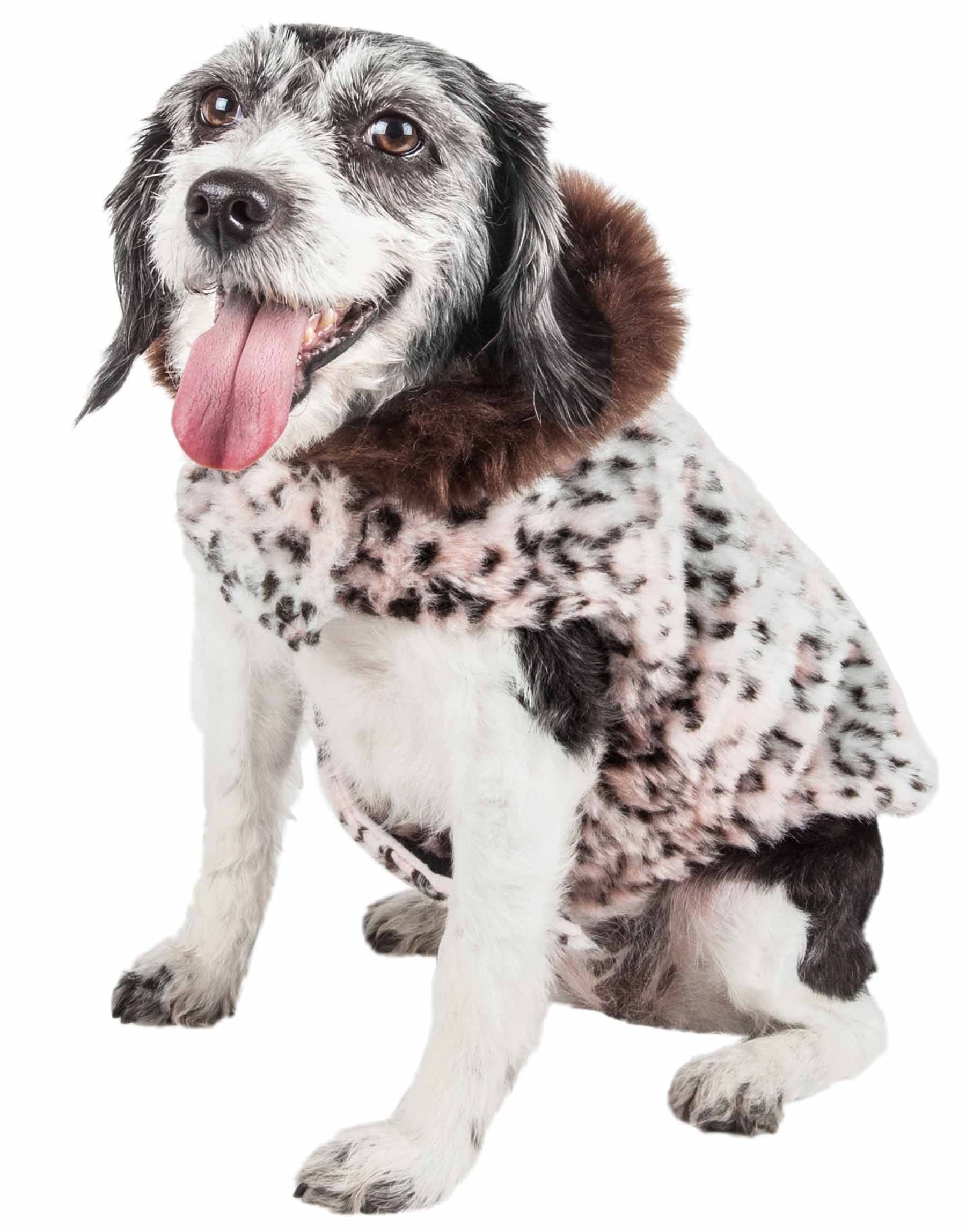 Pet Life ® Luxe 'Furracious' Cheetah Patterned Mink Fur Dog Coat - Dog Jacket With Hook-And-Loop Belly Enclosures - Winter Dog Coats For Small Medium Large Dog Clothes
