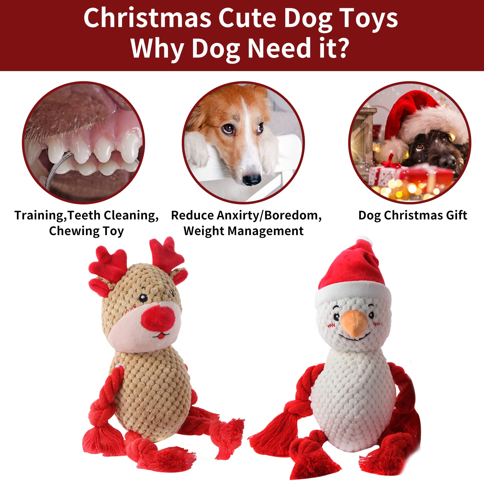 Chngeary 2 Pack Christmas Squeaky Plush Dog Toys For Small Medium Large Dogs, Durable And Indestructible Dog Toys,Stuffed Squeak
