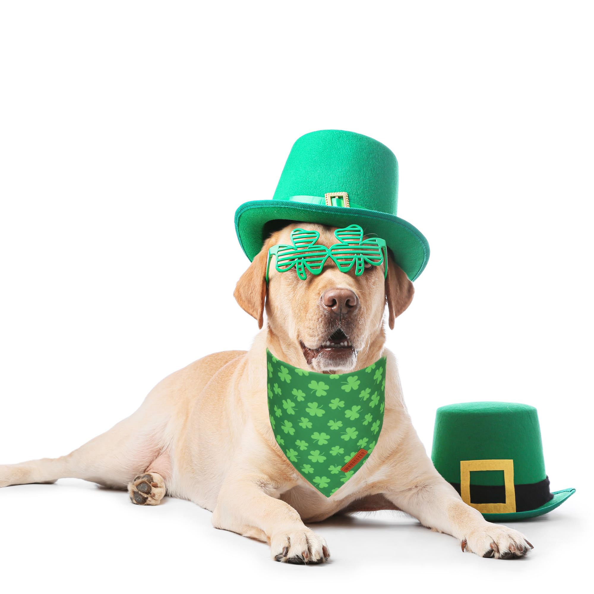 ADOGGYGO St. Patrick 's Day Dog Bandana, Green Shamrock Pet Scarf, Adjustable Fit Saint Patrick Bandanas for Large and Extra Lar