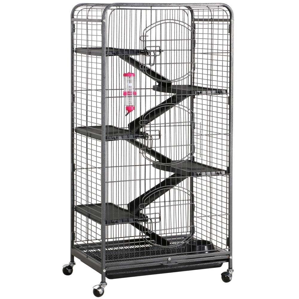 Topeakmart Large 6-Tier Ferret Cage Playpen, 52 Inch Metal Small Animals Hutch With 3 Doors/Bowl/Water Bottle/Tray, Rolling Pet Home For Lovely Chinchilla/Squirrel, Black, Easy Assembly