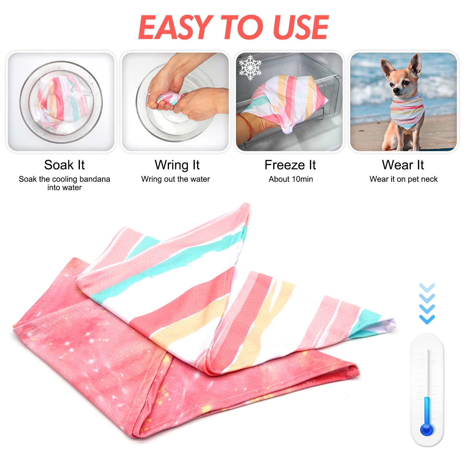 Cyeollo 2 Pack Dog Cooling Bandanas Pink Stripe Chill Out Pet Cooling Bandana Summer Breathable Doggie Scarf For Small Medium La