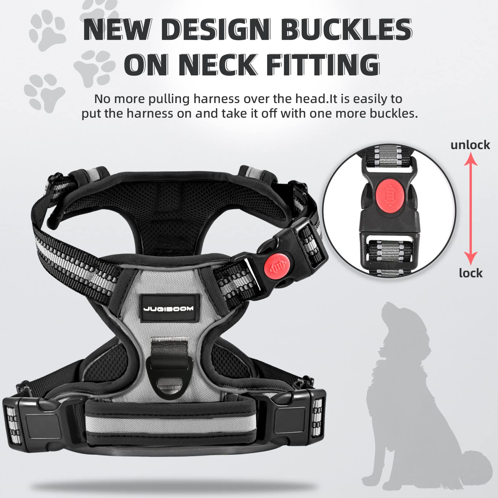 Juqiboom No Pull Dog Harness with A Free Heavy Duty 5ft Dog Leash, Adjustable Soft Padded Dog Vest, Reflective No-Choke Pet Oxfo