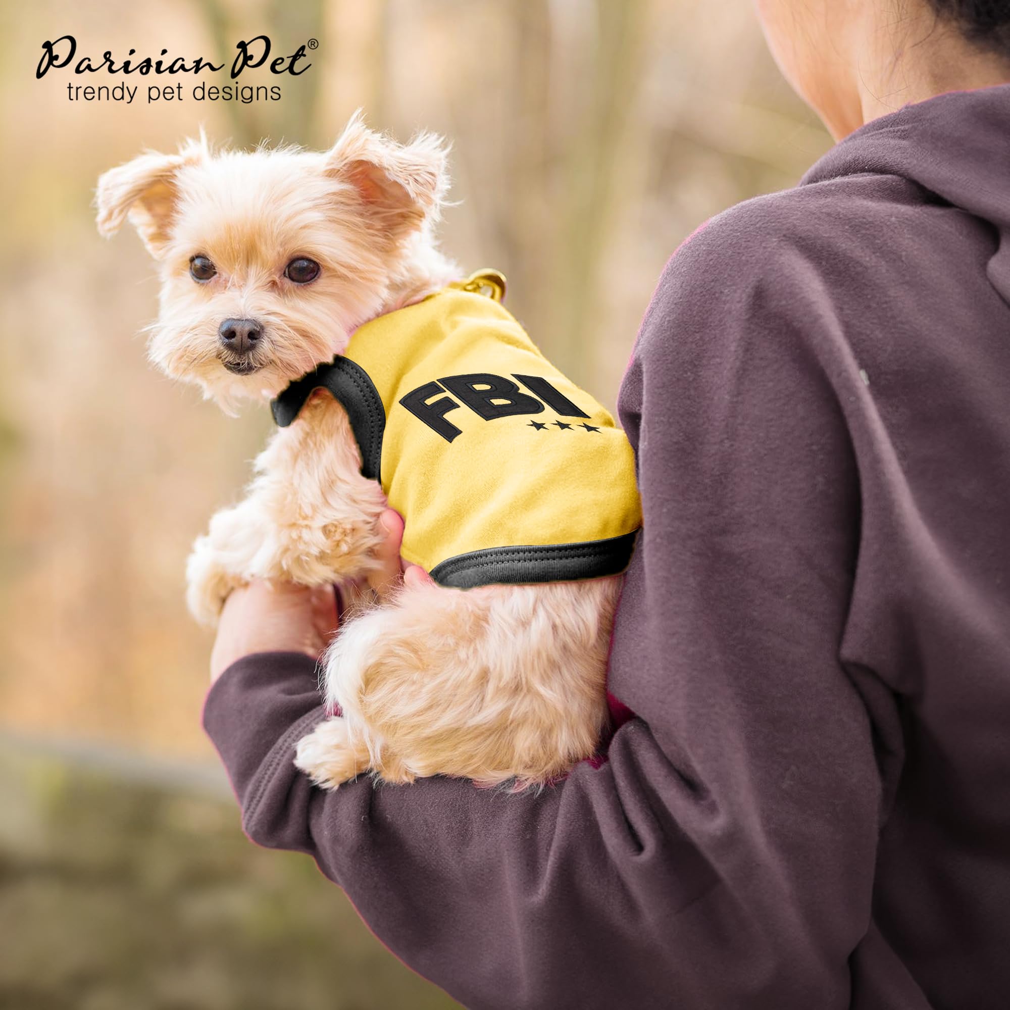 Parisian Pet Dog T-Shirt - Embroidered Fbi Shirt - 100% Cotton, Breathable Dog Tee Shirts - Sleeveless Pet Vest - Machine Washable Yellow Dog Clothes For Medium-Sized Dogs - M