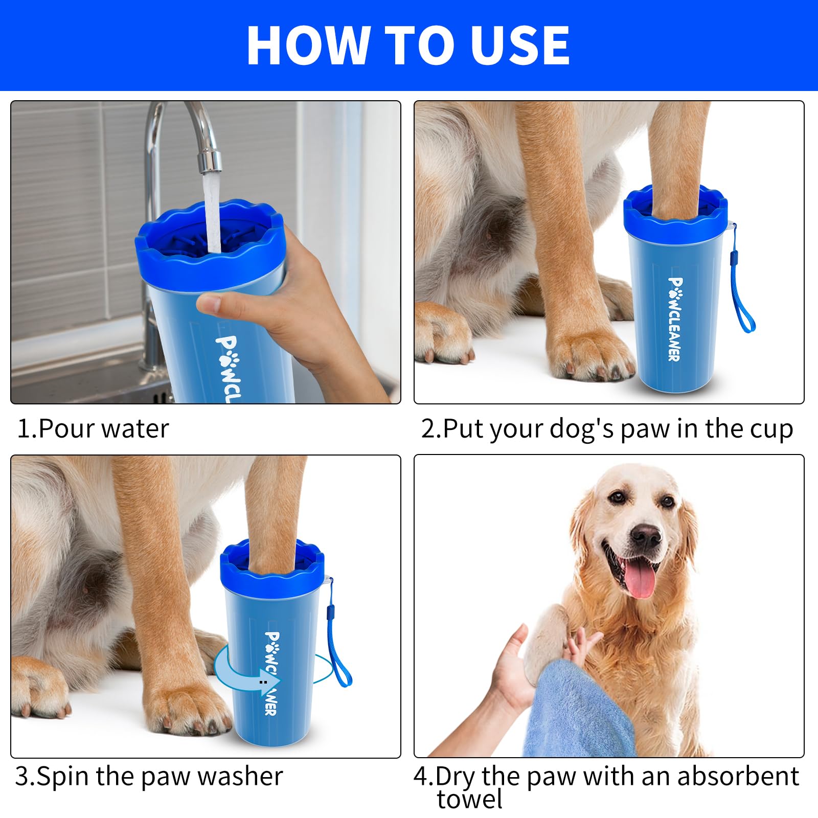 Dog Paw Cleaner For Dogs, (With 3Pcs Absorbent Towels & Adjustable Bath Brush) Dog Paw Washer, Pet Foot Cleaner (Deep Blue, Larg