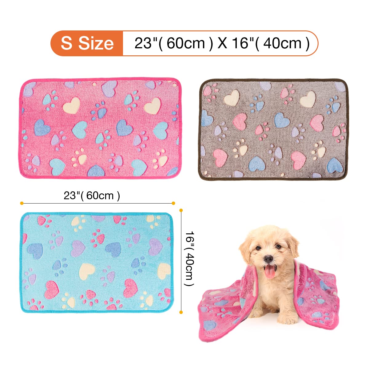 Pet Soft Blankets For Dogs - Fluffy Cats Dogs Blankets For Small Medium & Large Dogs, Cute Print Pet Throw Puppy Blankets Fleece (Heart, 3S)