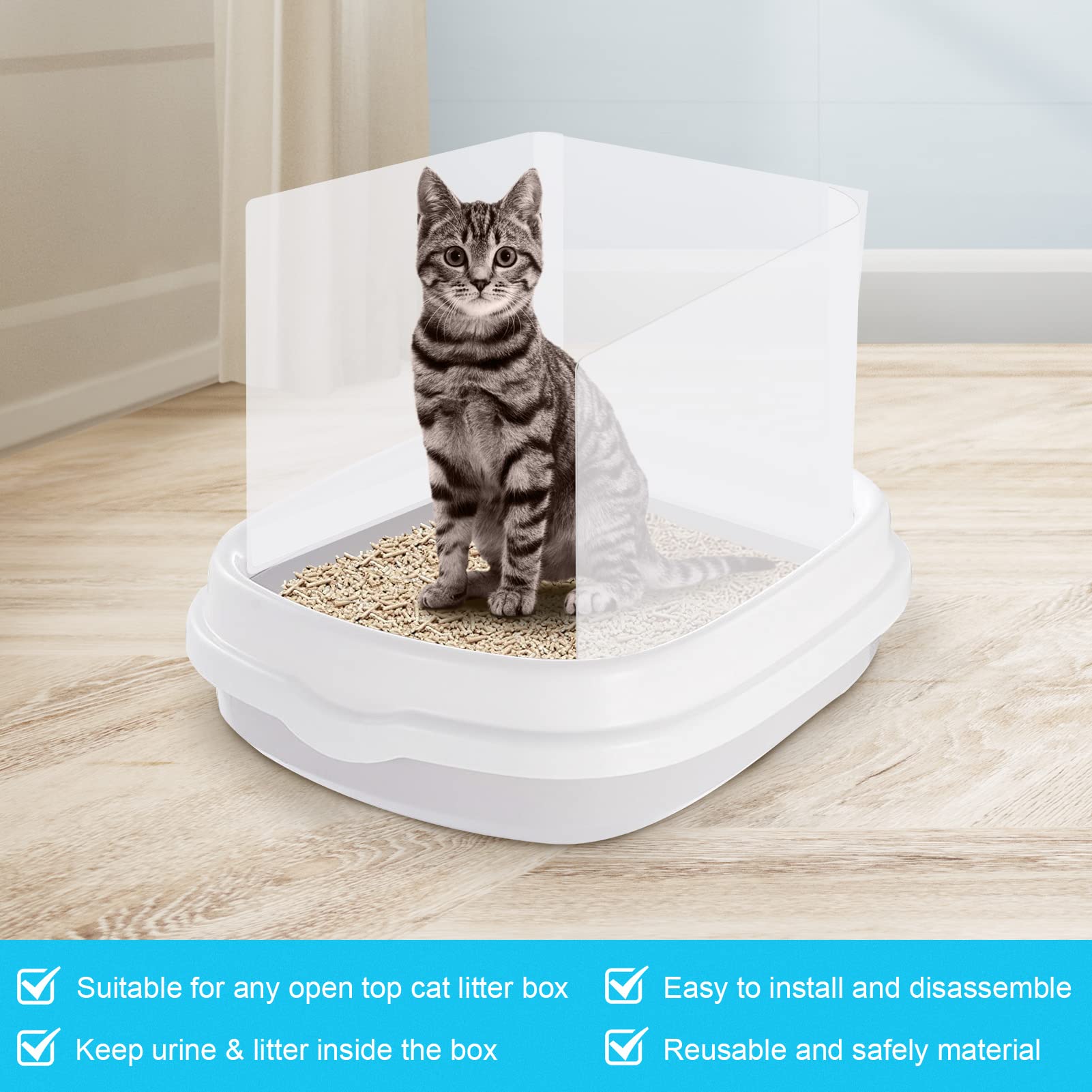 3 Pcs Cat Litter Box Splash Guard Pee Shields - Anti-Splashing Reusable High Sided Cat Toilet Training Kit For Open Top Litter P