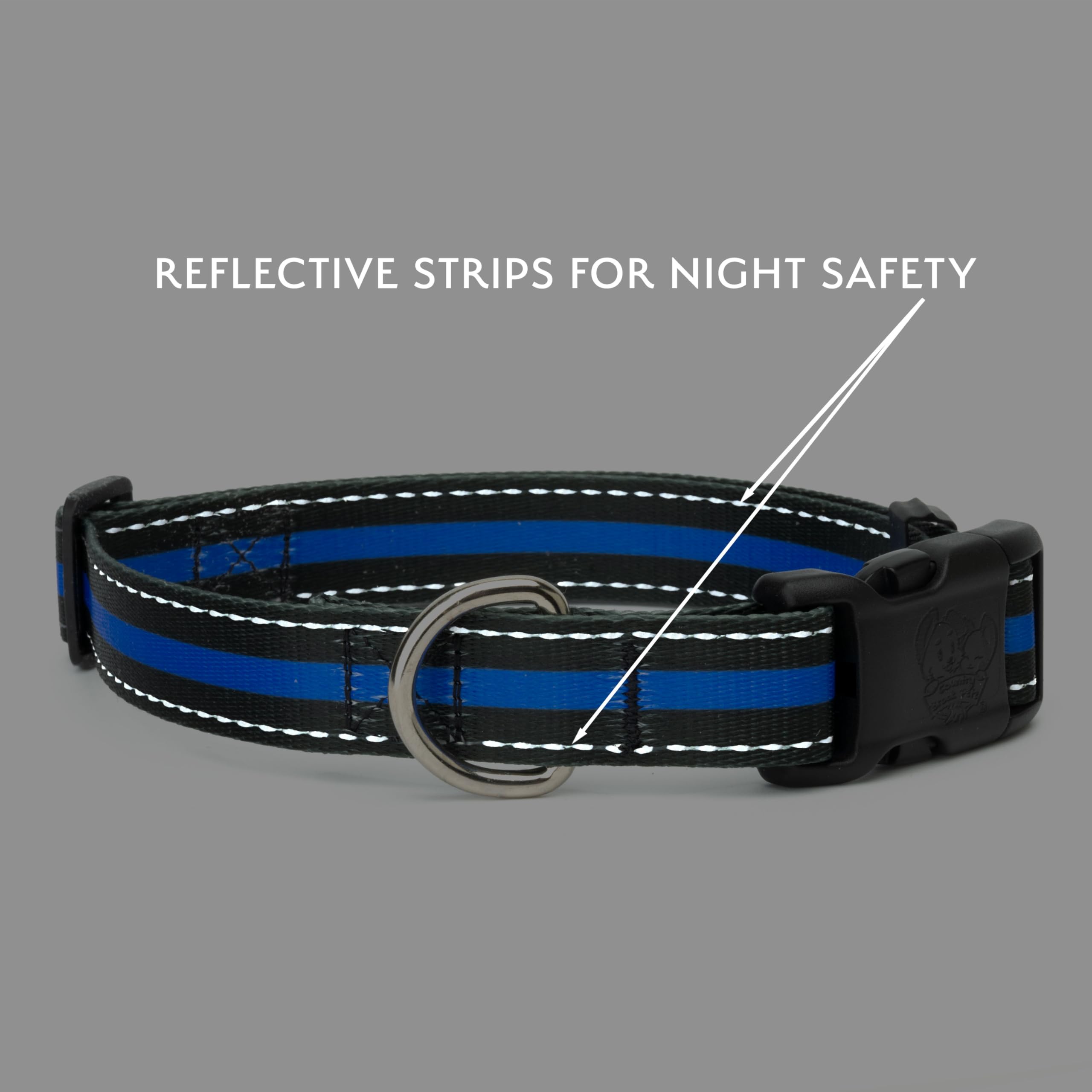 Country Brook Petz - Deluxe Thin Blue Line Reflective Dog Collar - Collection Featuring Night Safe Designs (5/8 Inch, Small)