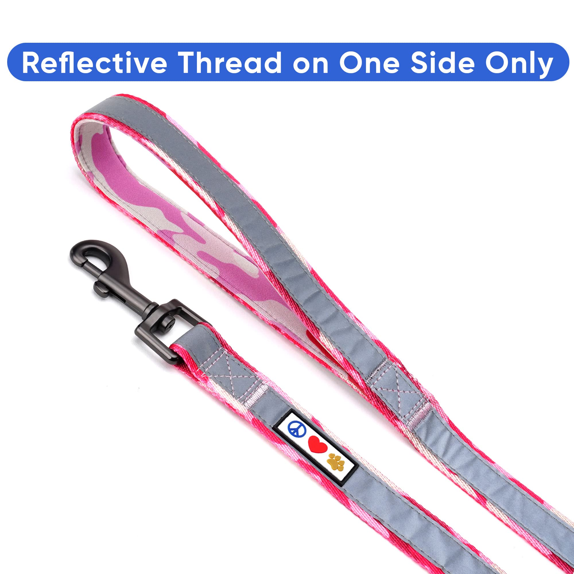 Pawtitas 6 Ft Padded Dog Leash With Comfortable Neoprene Padding Handle - Camo Pink Lead | Small Reflective Dog Leash With Highl