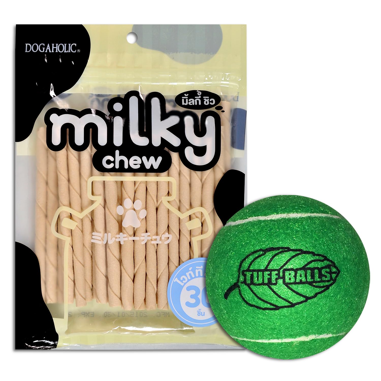 Dogaholic Milky Chew Stick Style Treats for Dogs | MilkFlavoured Chews for Strong Teeth & Bones | Includes Petsports Tuff Mint 