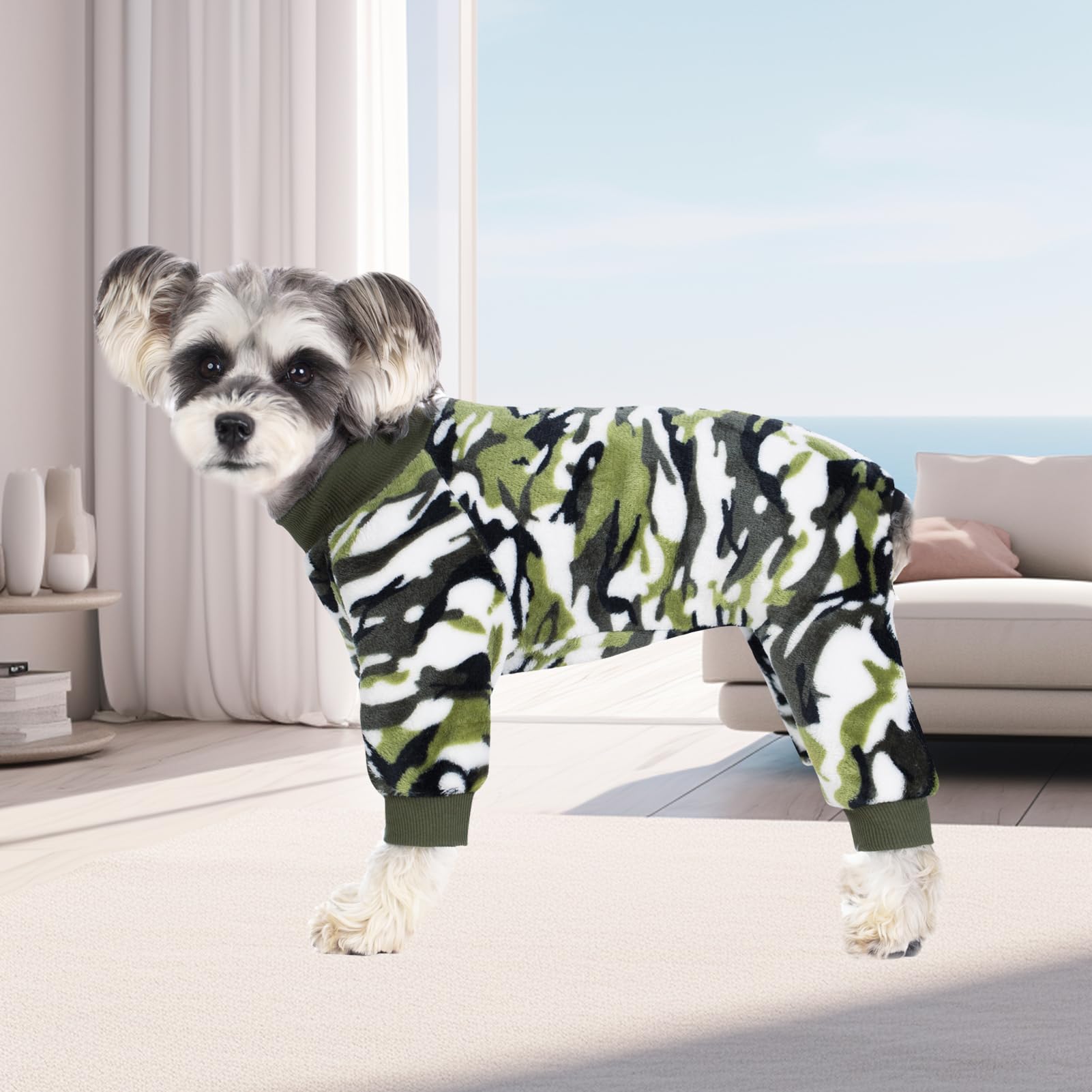 Camo Dog Winter Onesie - Warm Velvet Puppy Jumpsuit, Doggies Bodysuit - Girl & Boy Dog Winter Clothes For Chihuahua, Yorkie, Tea