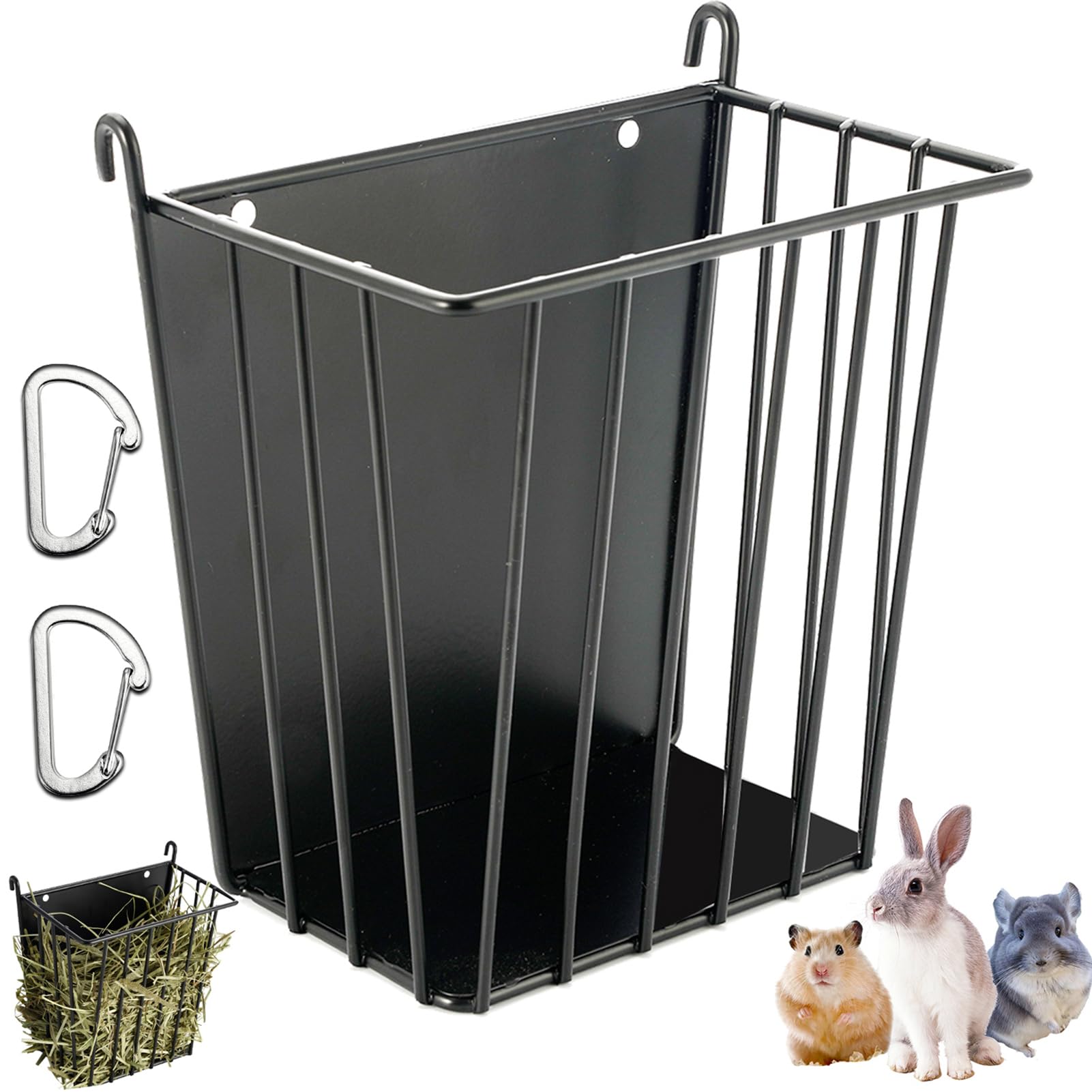LUAVIARU Upgrades Rabbit Hay Feeder - Guinea Pig Hay Feeder - Metal Frame Hay Rack with Adjustable Hook - Less Wasted - for Guin