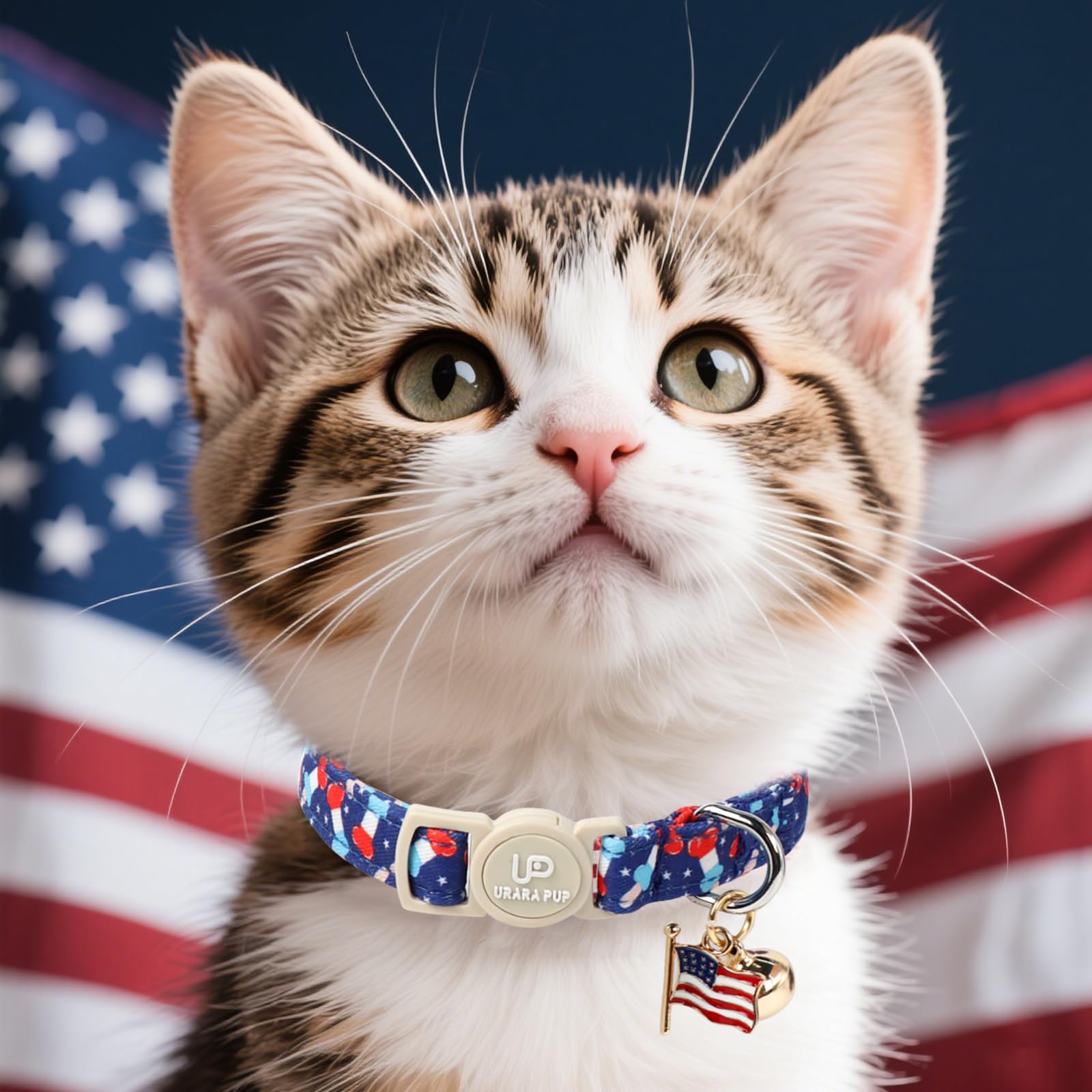 Up Urara Pup 4Th 0F July Cat Collar,2Pack Patriotic Day Kitten Collars Cute Flag Breakaway Kitty Collars,Summer Baseball Blue Ca