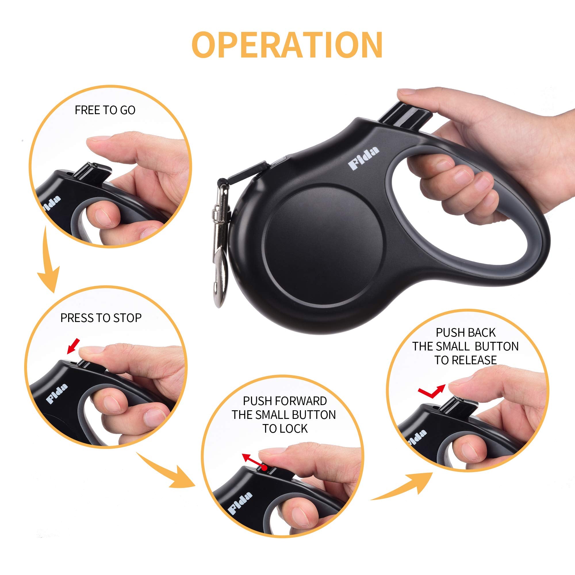 Fida Retractable Dog Leash Large Breed, Heavy Duty 16 Ft Dog Walking Leash, Up To 110 Lbs, 360 Tangle Free, Black
