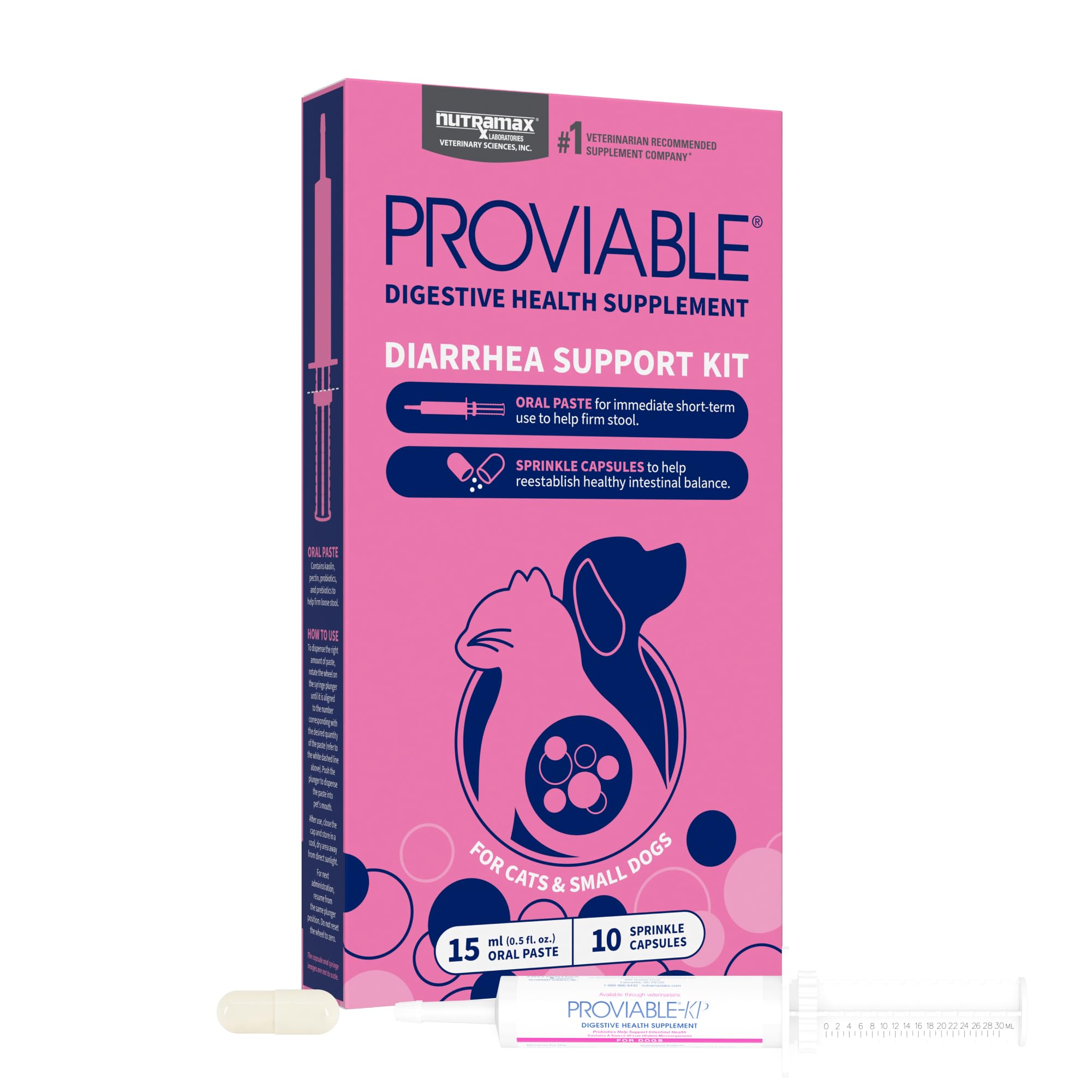 Nutramax Proviable Digestive Health Supplement Kit with Multi-Strain Probiotics and Prebiotics for Cats and Small Dogs, With 7-S