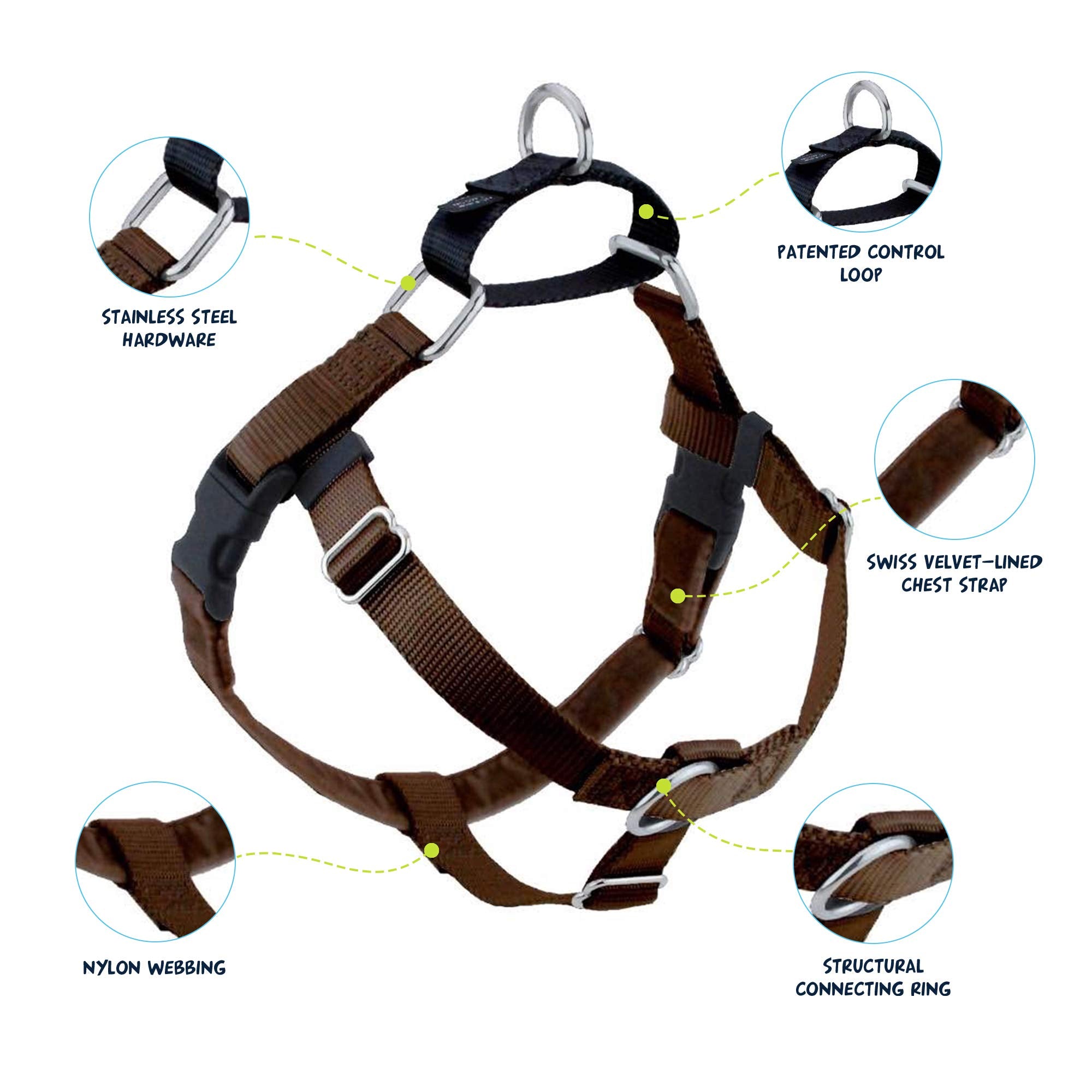 2 Hounds Design Freedom No Pull Dog Harness, Adjustable Harness And Leash Set, Easy Walking & Comfortable Control, Fits Small, Medium & Large Dogs, Solid Colors, Made In Usa, 1' Xxl, Brown