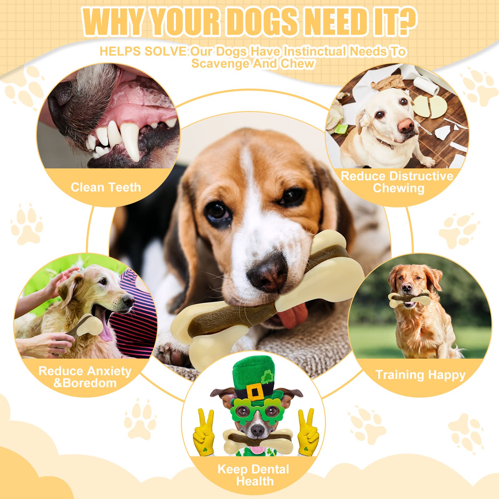 Sosation Dog Bones Toys for Aggressive Chewers, Nylon Beef Flavor, 2 Pack, Large & Small, Indestructible Teething Toys for Puppies
